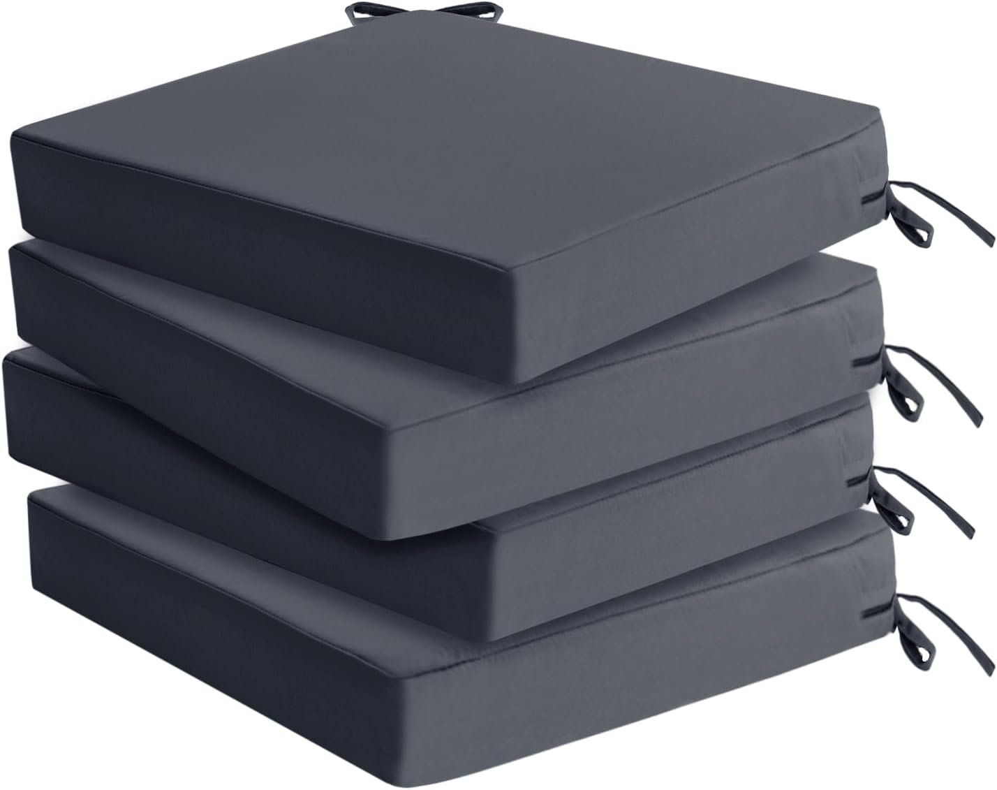 Outdoor Chair Cushions Set of 4: Waterproof & Fade Resistant Seat Cushion for Patio Furniture - 18.5 x 16 x 2 Inch Chair Pads with Ties and Hidden Zipper - Patio Chair Cushion Replacement, Navy