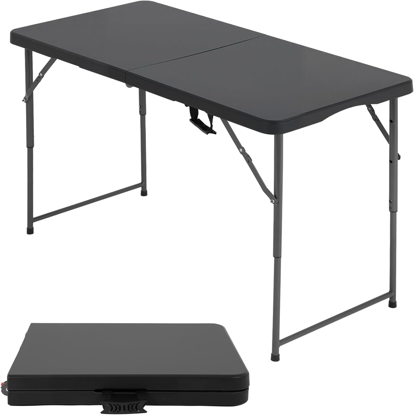 FDW 6FT Folding Table, Portable Fold-in-Half Plastic Picnic Party Table with Carrying Handle （White, 6FT）