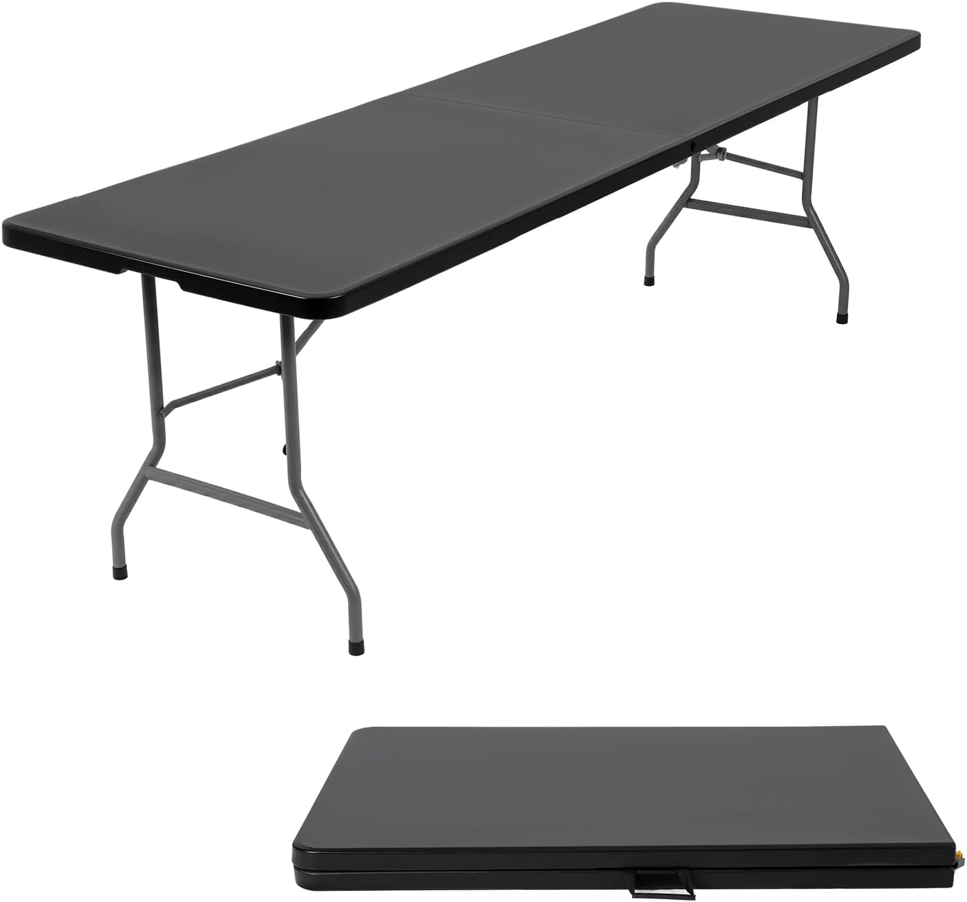 FDW 6FT Folding Table, Portable Fold-in-Half Plastic Picnic Party Table with Carrying Handle （White, 6FT）