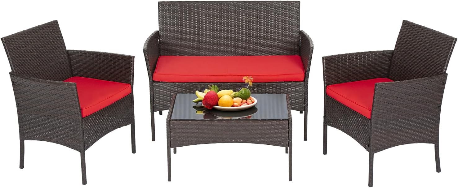 FDW Wicker Outdoor Furniture Patio Furniture Set of 3 Rattan Patio Chairs Outdoor Chairs Patio Conversation Set with Coffee Table for Yard Backyard Lawn Porch Poolside Balcony,Black