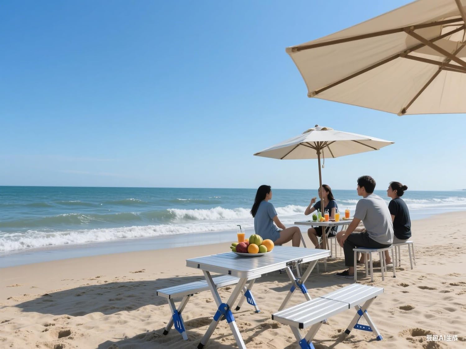 Folding Picnic Table, Aluminum Foldable Table, Camping Table with Seats and Umbrella Hole, Lightweight Suitcase Outdoor, Portable Camping Chairs for Travel Outing Gathering BBQ Christmas Gift