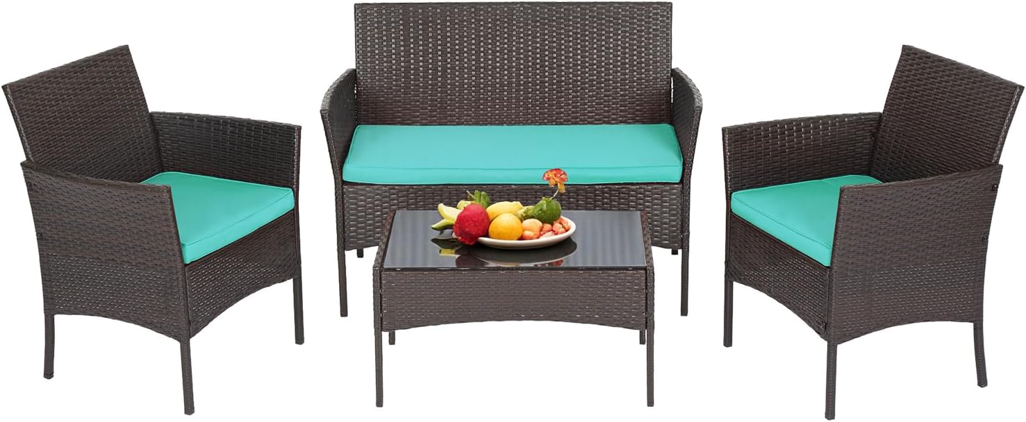 FDW Wicker Outdoor Furniture Patio Furniture Set of 3 Rattan Patio Chairs Outdoor Chairs Patio Conversation Set with Coffee Table for Yard Backyard Lawn Porch Poolside Balcony,Black