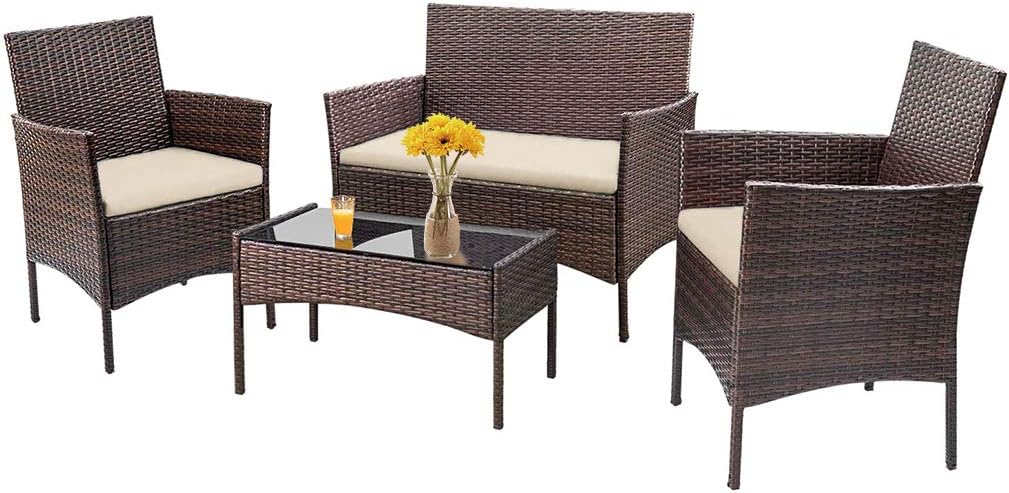 FDW Wicker Outdoor Furniture Patio Furniture Set of 3 Rattan Patio Chairs Outdoor Chairs Patio Conversation Set with Coffee Table for Yard Backyard Lawn Porch Poolside Balcony,Black