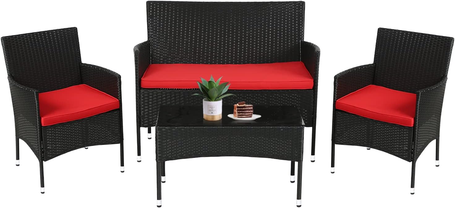 FDW Wicker Outdoor Furniture Patio Furniture Set of 3 Rattan Patio Chairs Outdoor Chairs Patio Conversation Set with Coffee Table for Yard Backyard Lawn Porch Poolside Balcony,Black