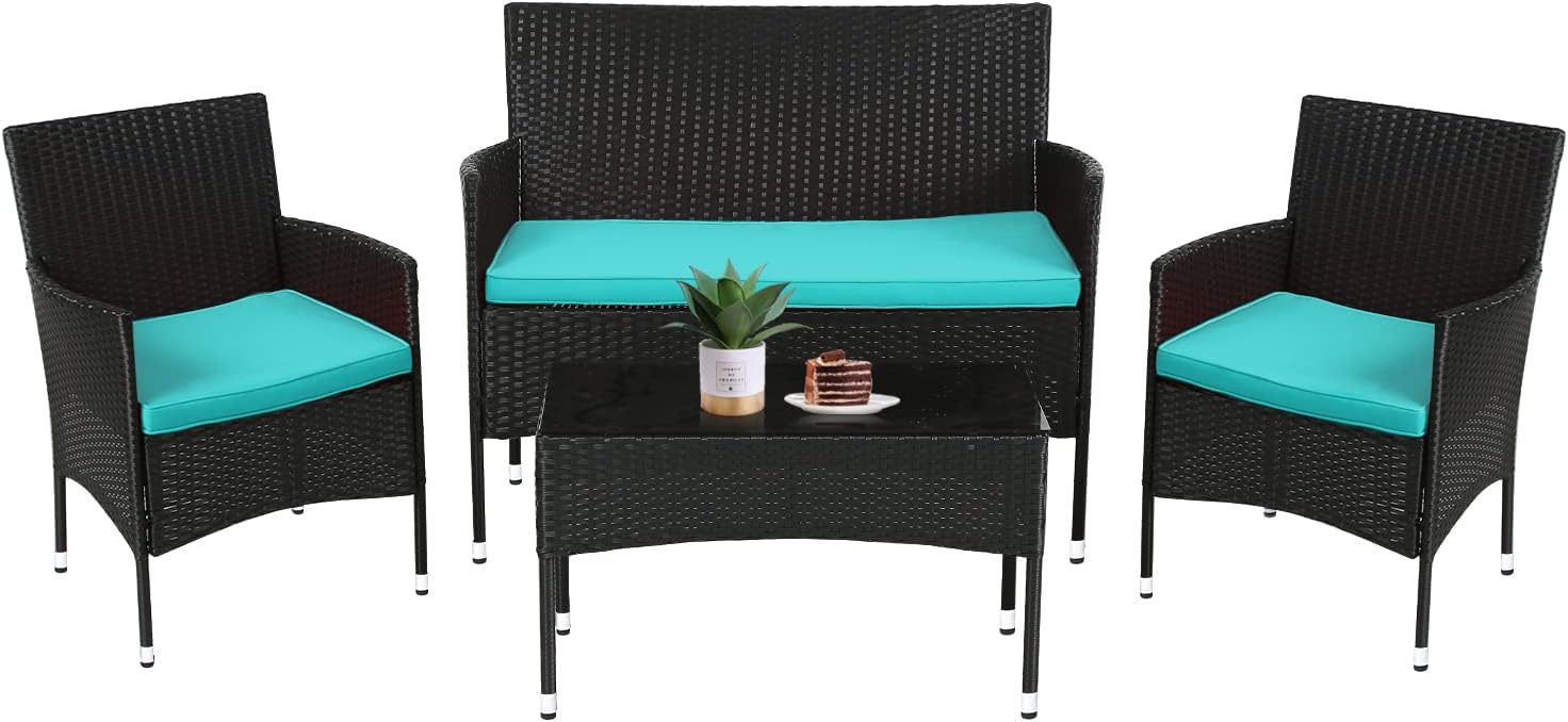 FDW Wicker Outdoor Furniture Patio Furniture Set of 3 Rattan Patio Chairs Outdoor Chairs Patio Conversation Set with Coffee Table for Yard Backyard Lawn Porch Poolside Balcony,Black