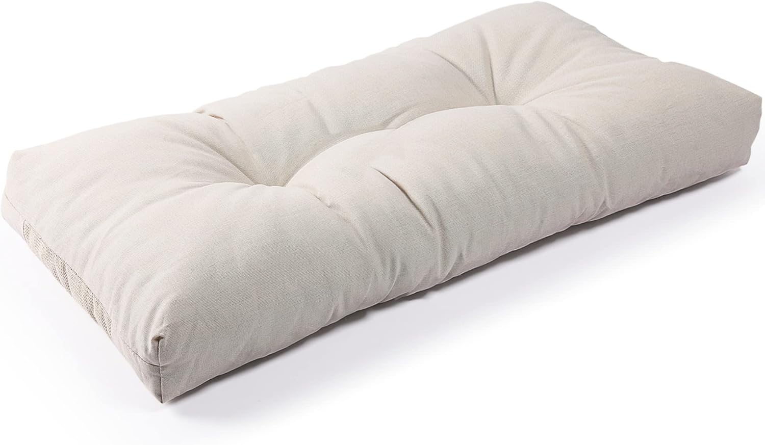 SUNROX LokGrip Non Slip Tufted Memory Foam Bench Cushion, FadeShield Water Resistant Durable Thicken Outdoor/Indoor Bench Seat Pads 42x16x4 inch, Cream