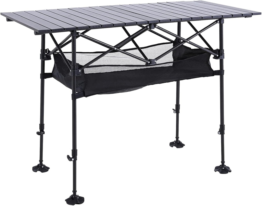 ALPHA CAMP Portable Camping Table, Adjustable Aluminum Folding Table for Picnic, BBQ, Outdoor, Black, 21.65D x 33.07W x 26.77H in