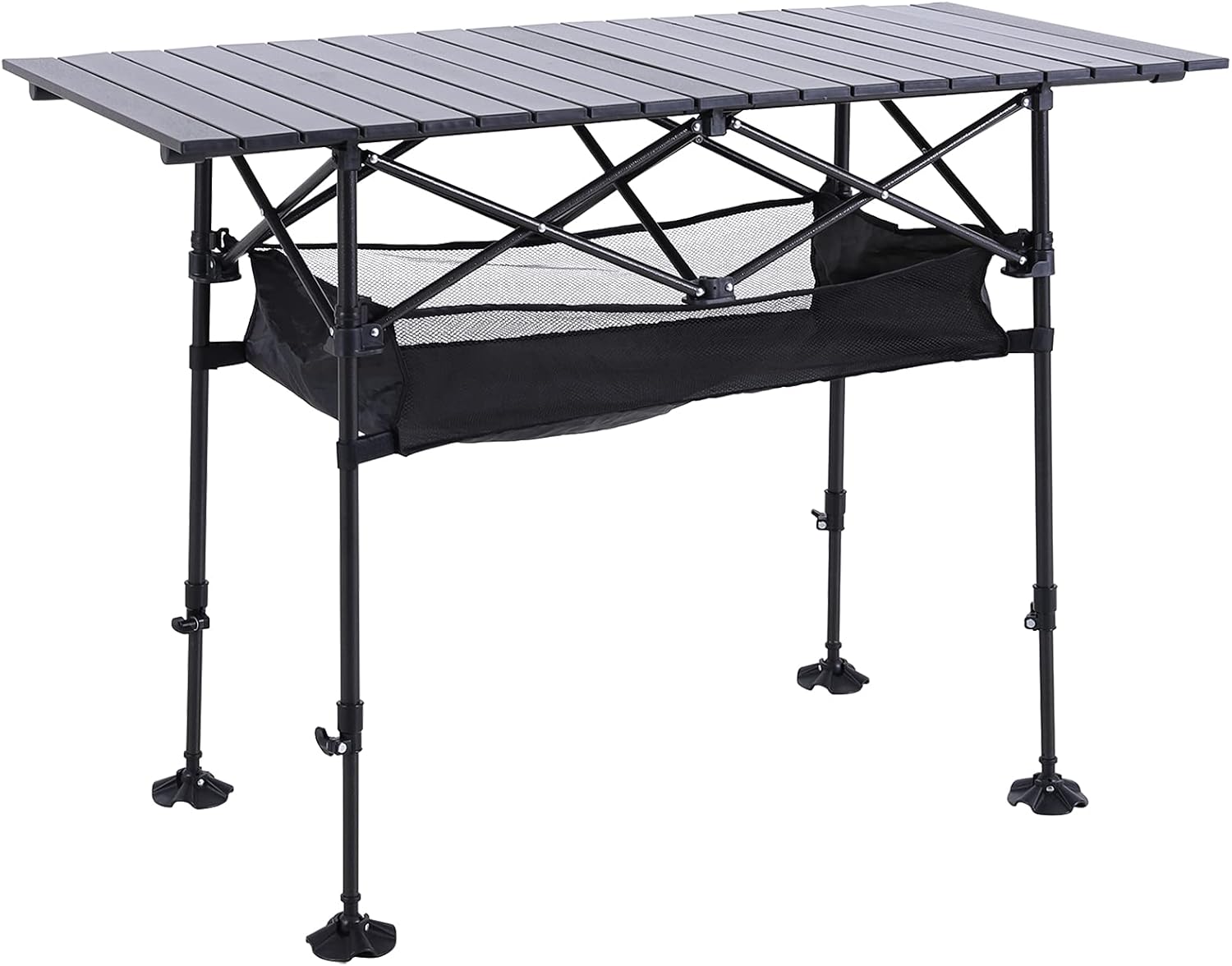 ALPHA CAMP Portable Camping Table, Adjustable Aluminum Folding Table for Picnic, BBQ, Outdoor, Black, 21.65D x 33.07W x 26.77H in