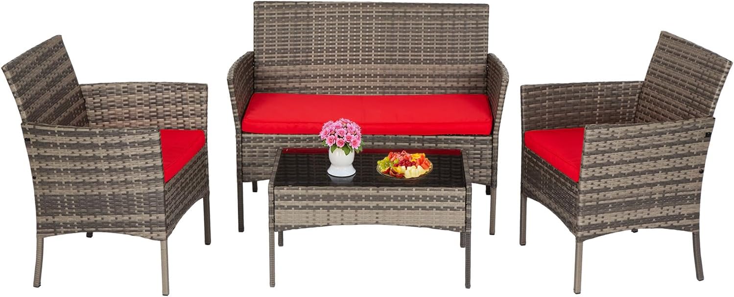 FDW Wicker Outdoor Furniture Patio Furniture Set of 3 Rattan Patio Chairs Outdoor Chairs Patio Conversation Set with Coffee Table for Yard Backyard Lawn Porch Poolside Balcony,Black