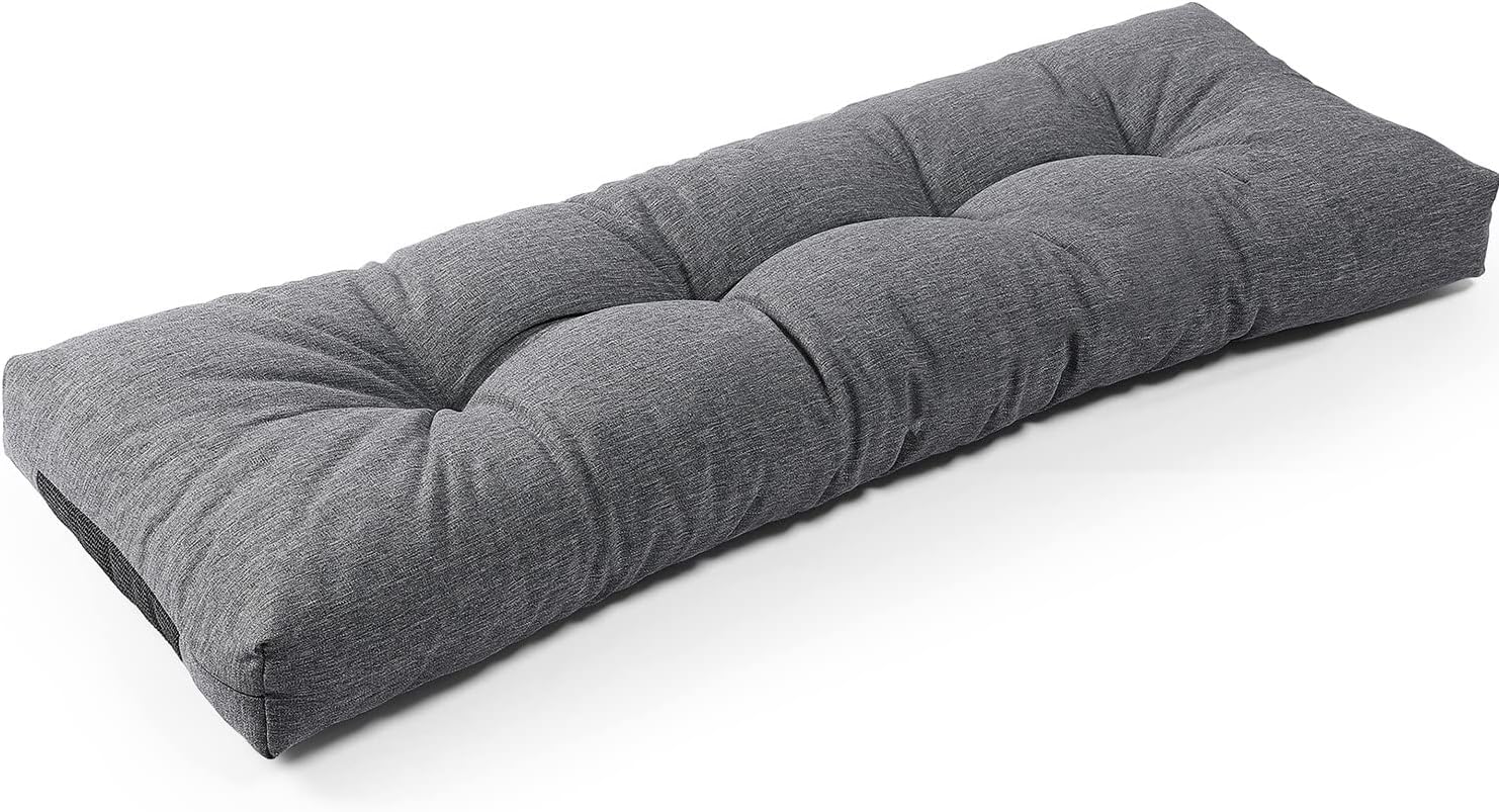 SUNROX LokGrip Non Slip Tufted Memory Foam Bench Cushion, FadeShield Water Resistant Durable Thicken Outdoor/Indoor Bench Seat Pads 42x16x4 inch, Cream
