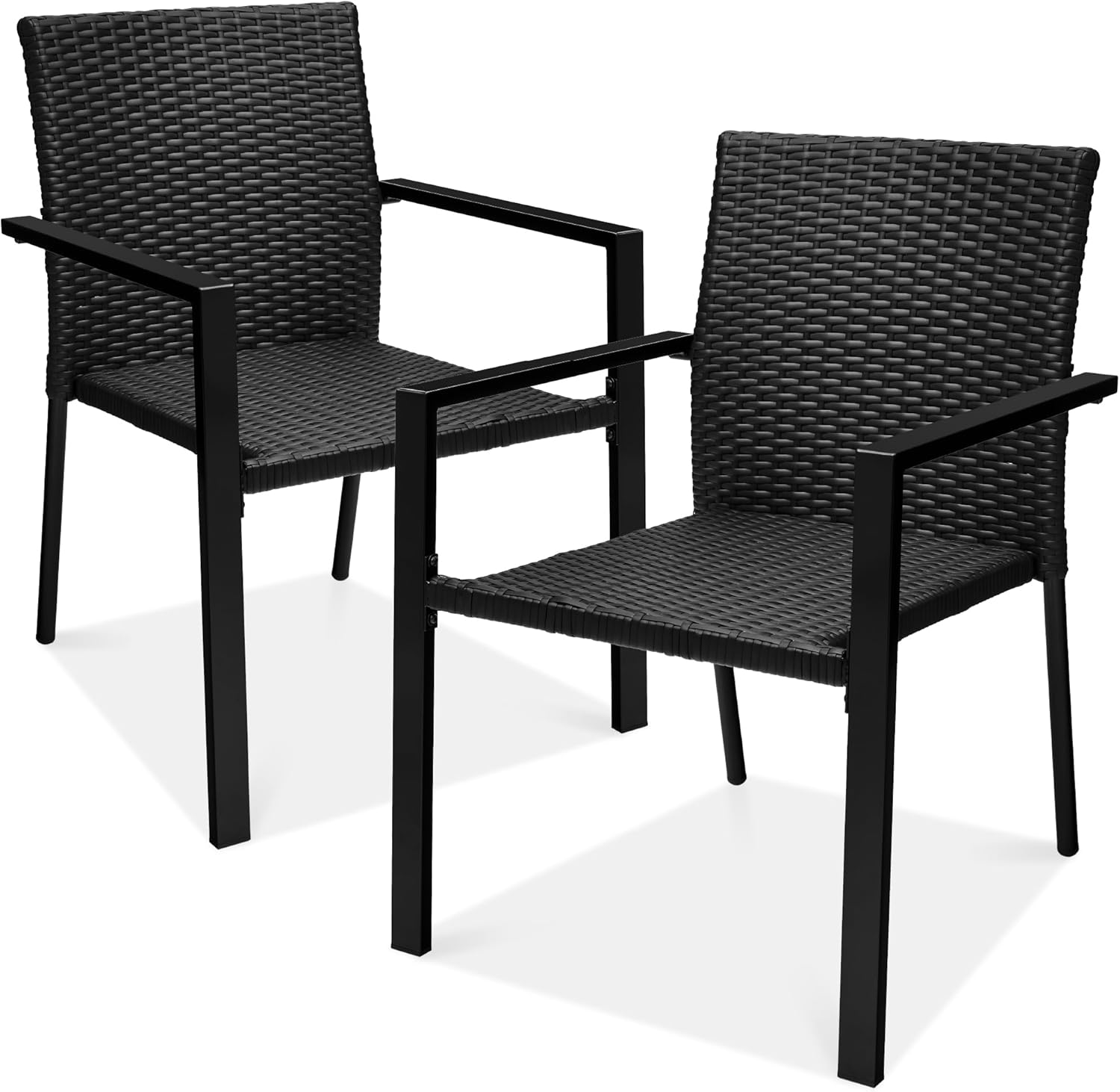 Best Choice Products Set of 2 Stackable Outdoor Wicker Dining Chairs All-Weather Firepit Armchair w/Armrests, Steel Frame for Patio, Deck, Garden, Yard - Brown