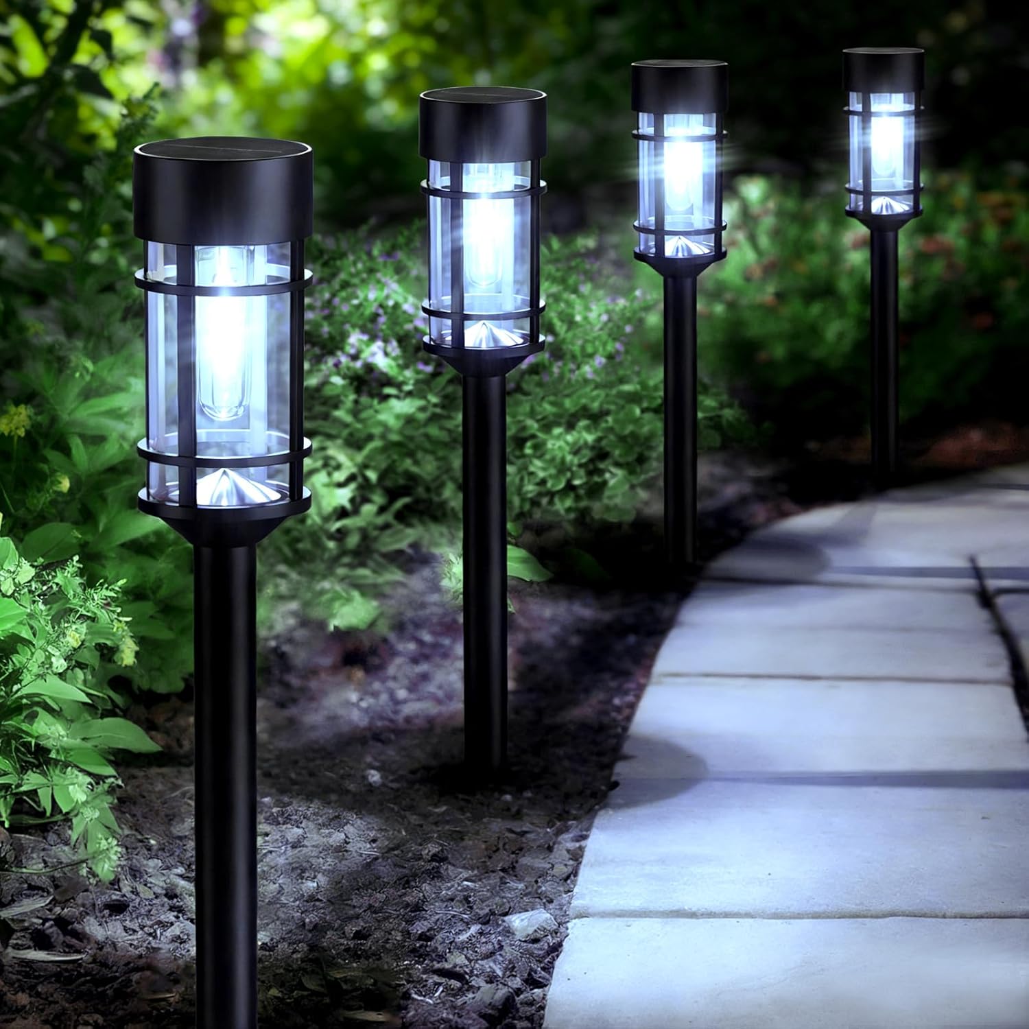 Mancra Solar Pathway Lights, 8 Pack LED Solar Lights Outdoor Waterproof, Glass Metal Garden Lighting for Yard Path Landscape Lawn Walkway Driveway, 3000K