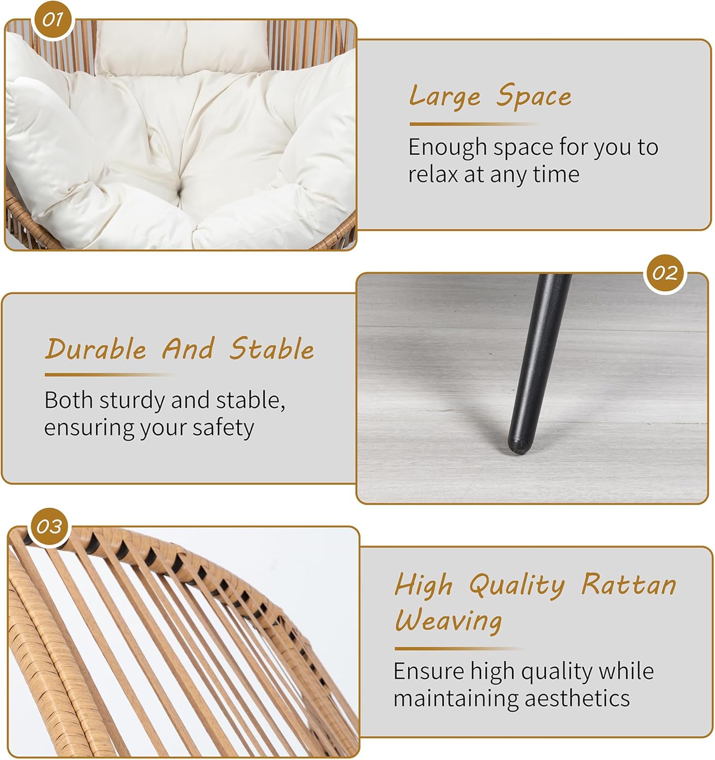 Shintenchi Wicker Egg Chair Outdoor Rattan Patio Chair with Cushion,Oversized Patio Lounge Chairs with Cushion Egg Basket Chair, Egg Seat for Indoor Living Room Bedroom Outside Patio Backyard Balcony