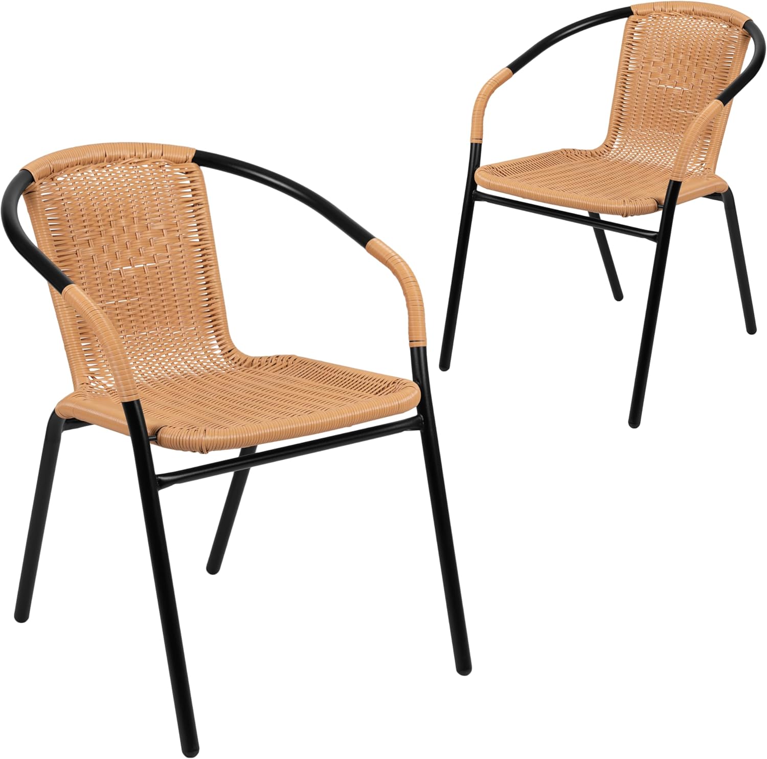 Flash Furniture Lila Modern Rattan Indoor/Outdoor Stackable Dining Chairs, Stacking Rattan Bistro Chairs for Patio or Restaurant, Set of 2, Brown