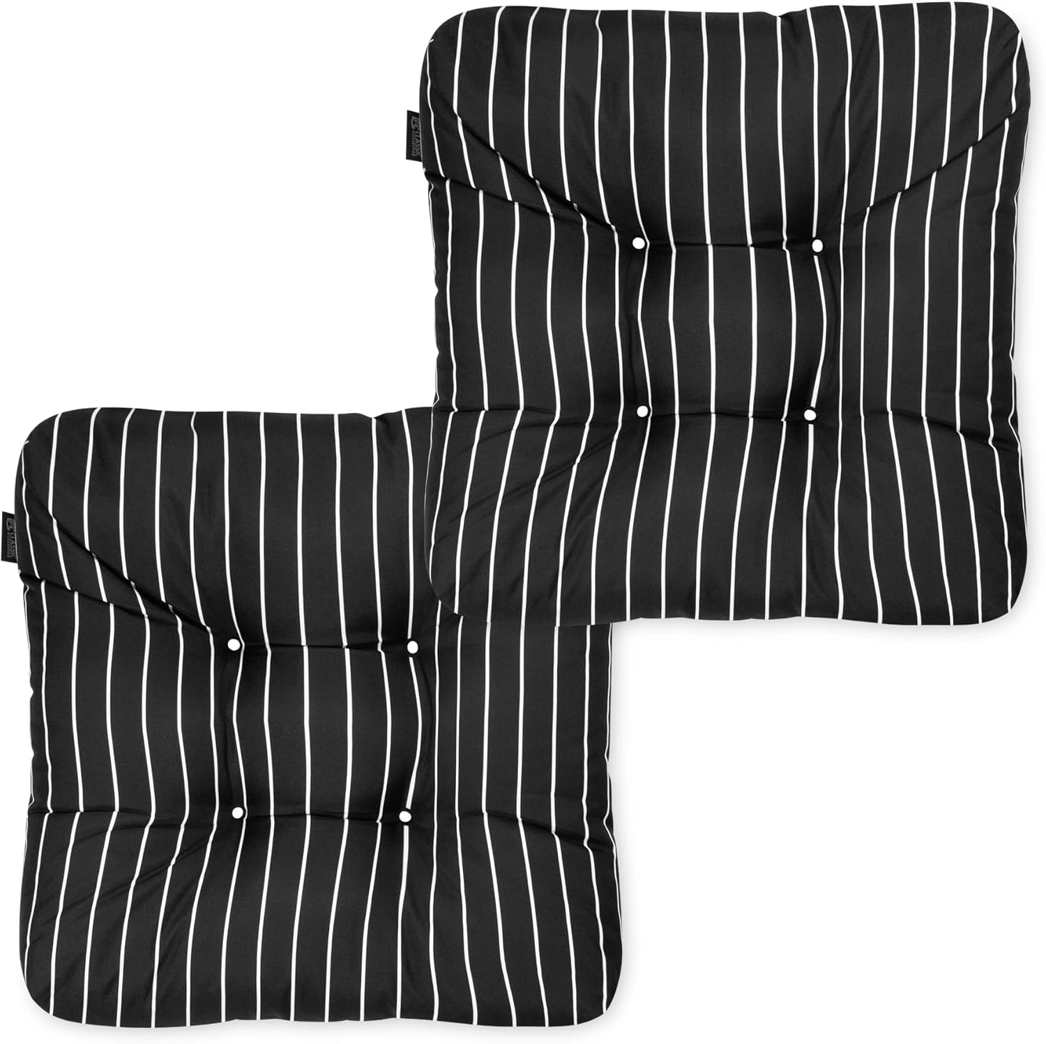 Classic Accessories Water-Resistant Square Patio Seat Cushions, 19 x 19 x 5 Inch, 2 Pack, Black, Outdoor Seat Cushions