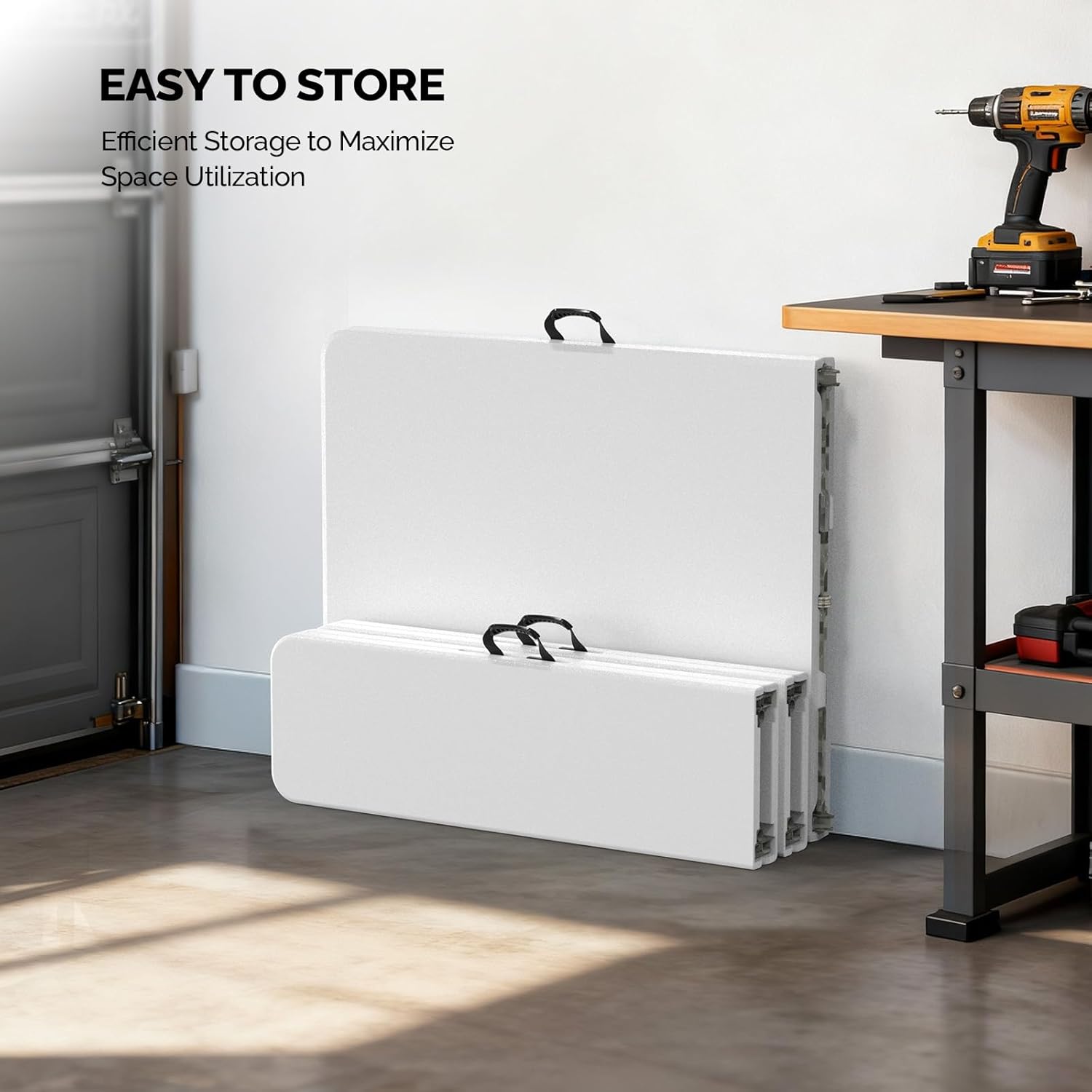 Bonnlo White Folding Picnic Table Set with 2 Benches, 6 Feet Camping Table Chair Set, Modern Portable 3-Piece Furniture for Indoor/Outdoor Use, White Folding Picnic Table with Smooth Tabletop