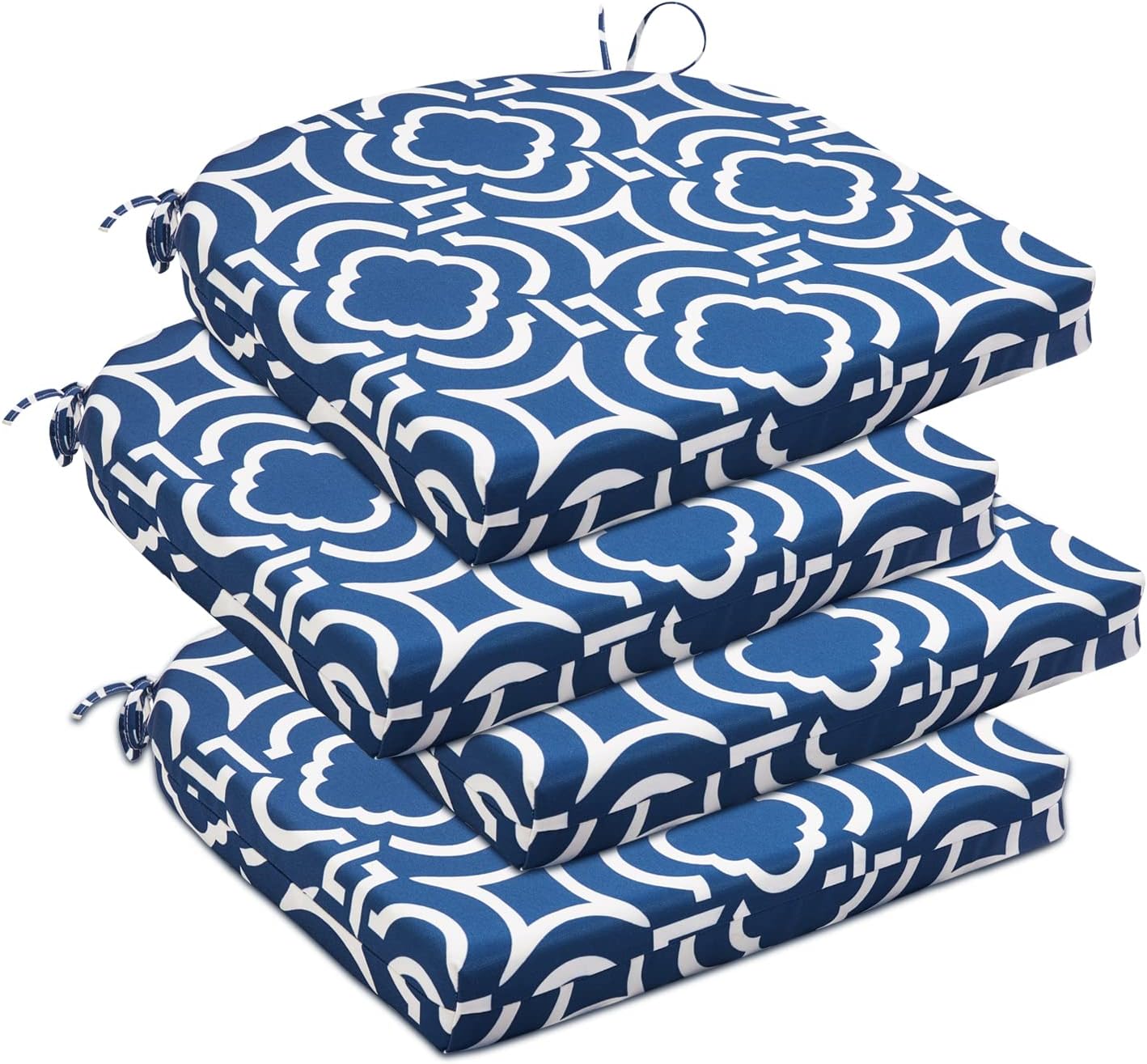 downluxe Outdoor Chair Cushions Set of 4 for Patio Furniture, Water-Resistant Patio Chair Cushions with Ties, High Density Foam Outdoor Seat Cushion, 17" X 16" X 2", Navy