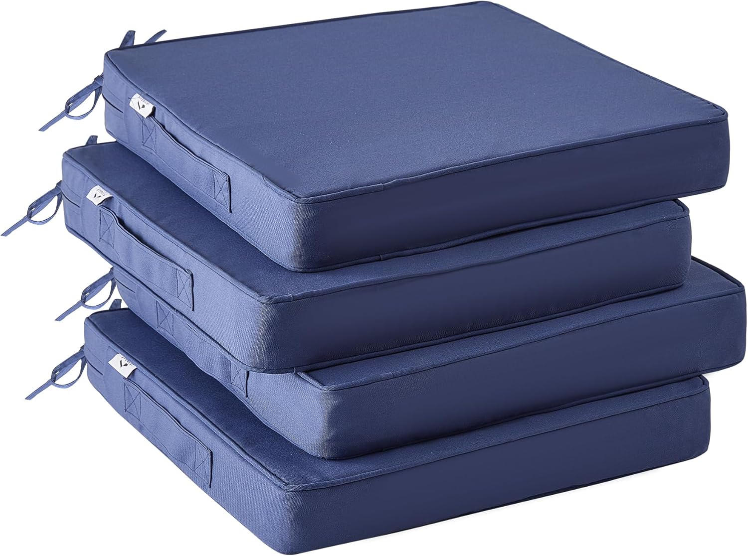 Outdoor Chair Cushions Set of 4 -Waterproof Outdoor Seat Cushions for Patio Furniture, Patio Chair Cushion with Handle and Ties, Square Out Door Chair Pads,19" x 19" x 3", Navy Blue