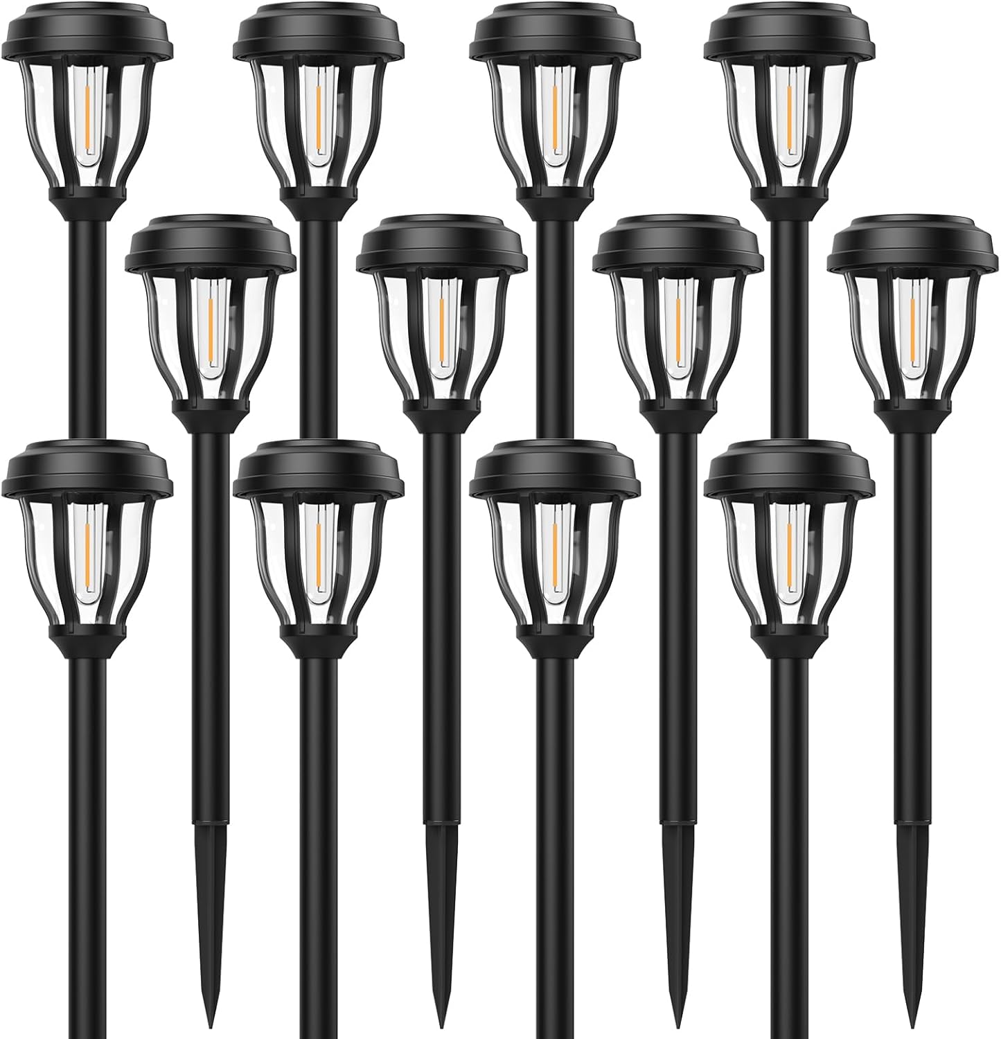 DERAYSION 12 Pack Solar Lights Outdoor, Solar Pathway Lights Auto On/Off Waterproof Garden Landscape Lighting for Path, Yard, Walkway, Driveway Decor