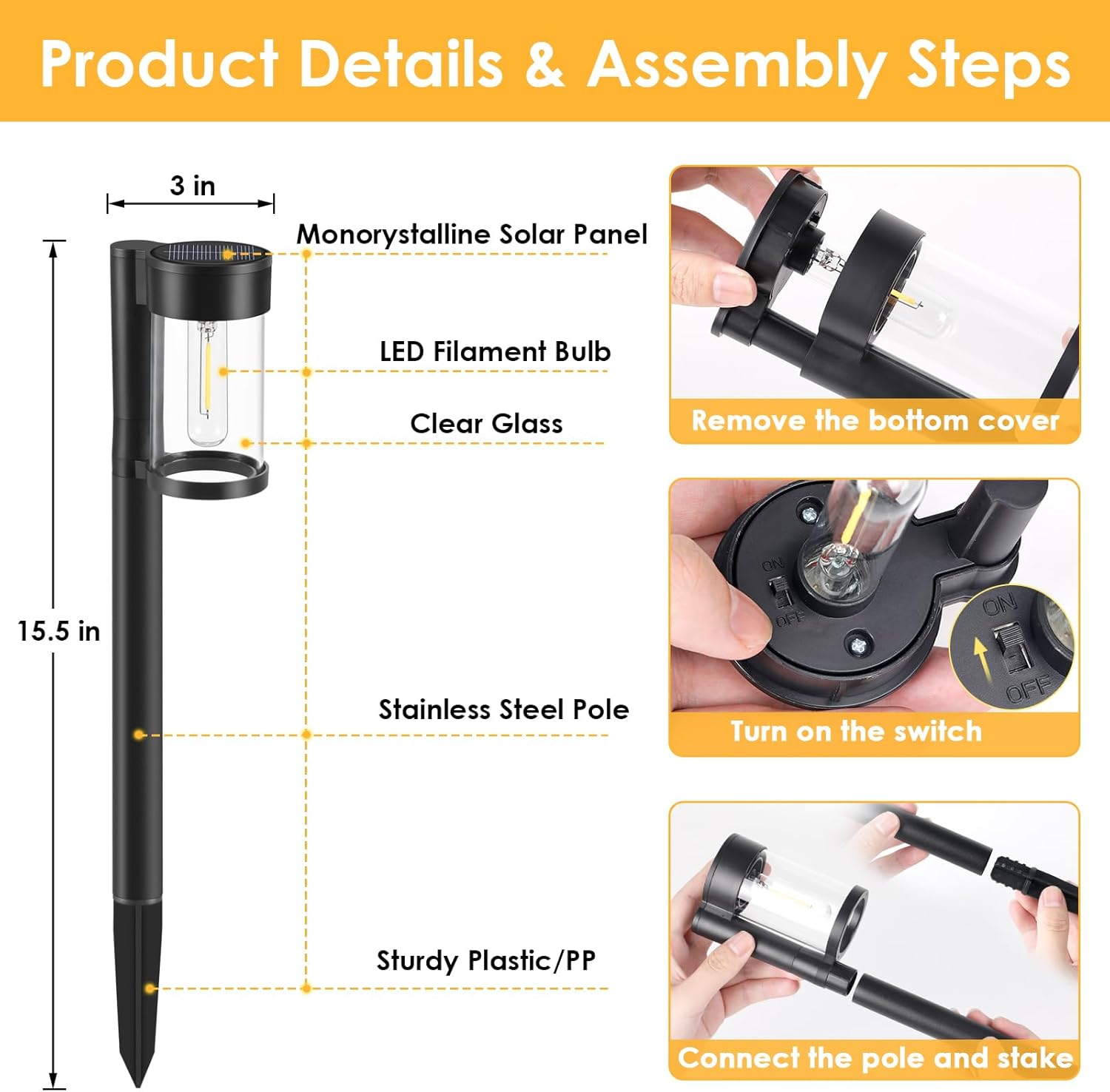 Mancra Solar Pathway Lights Outdoor, 10 Pack Metal & Glass Solar Lights Outdoor Waterproof Landscape Path Lights for Yard Walkway Garden Decor, Warm White