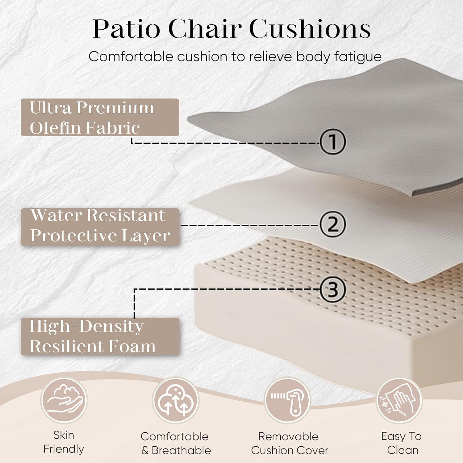Outdoor Seat Cushion Set-24 x 24 x 6 Inch Outdoor Chair Cushions Set of 2 with Water Resistant & Removable Cover Outdoor Cushions for Patio Furniture Chair Sofa Couch-Beige