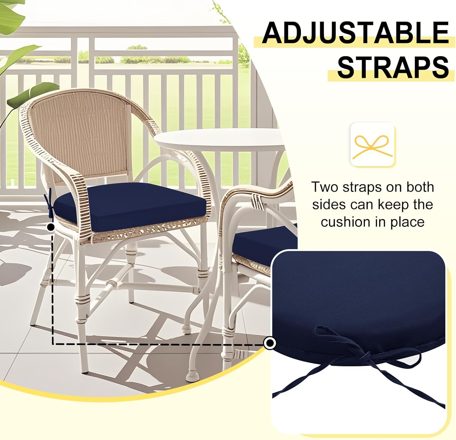 downluxe Outdoor Chair Cushions Set of 4 for Patio Furniture, Water-Resistant Patio Chair Cushions with Ties, High Density Foam Outdoor Seat Cushion, 17" X 16" X 2", Navy