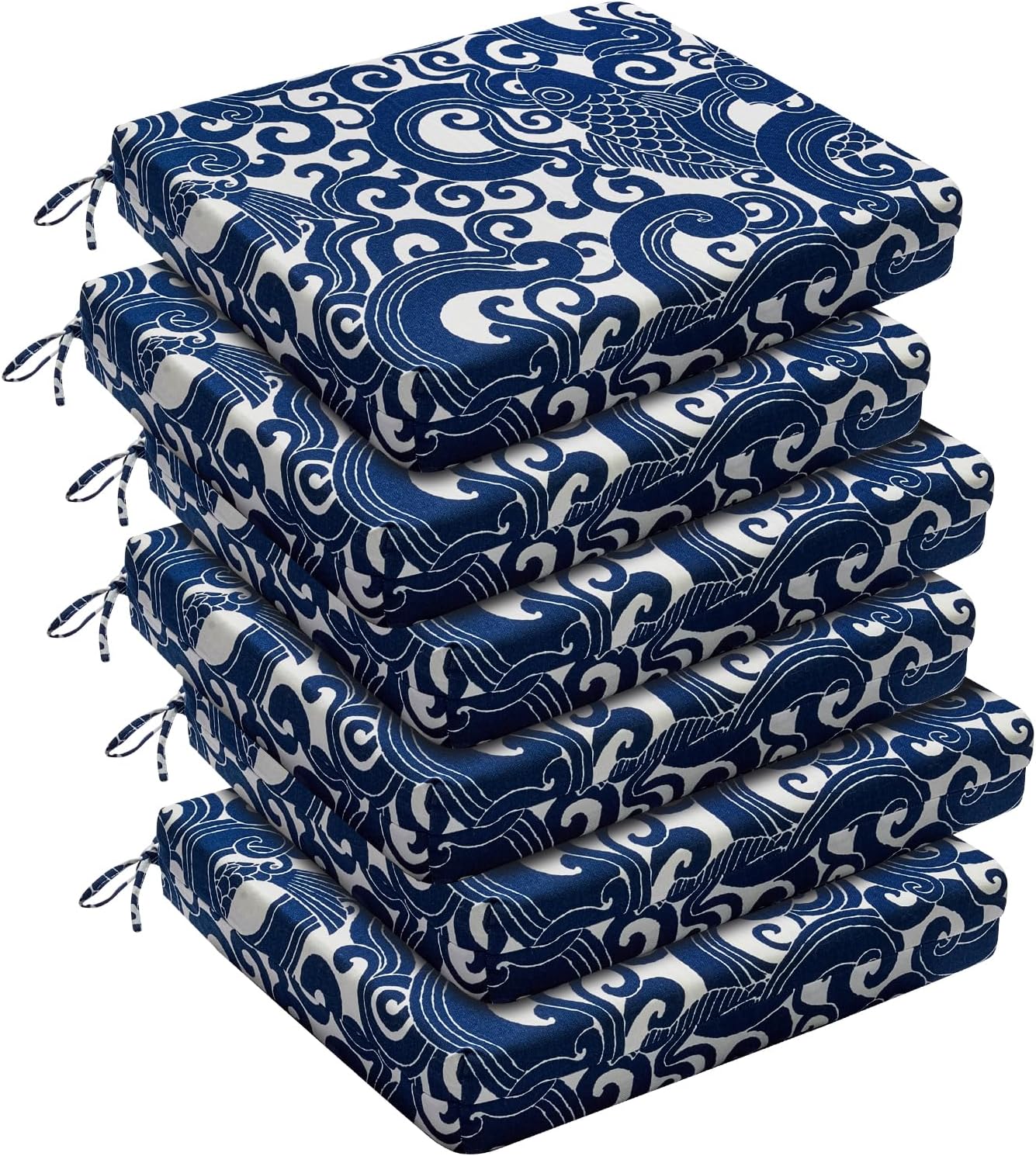 downluxe Outdoor Chair Cushions Set of 4 for Patio Furniture, Water-Resistant Patio Chair Cushions with Ties, High Density Foam Outdoor Seat Cushion, 17" X 16" X 2", Navy