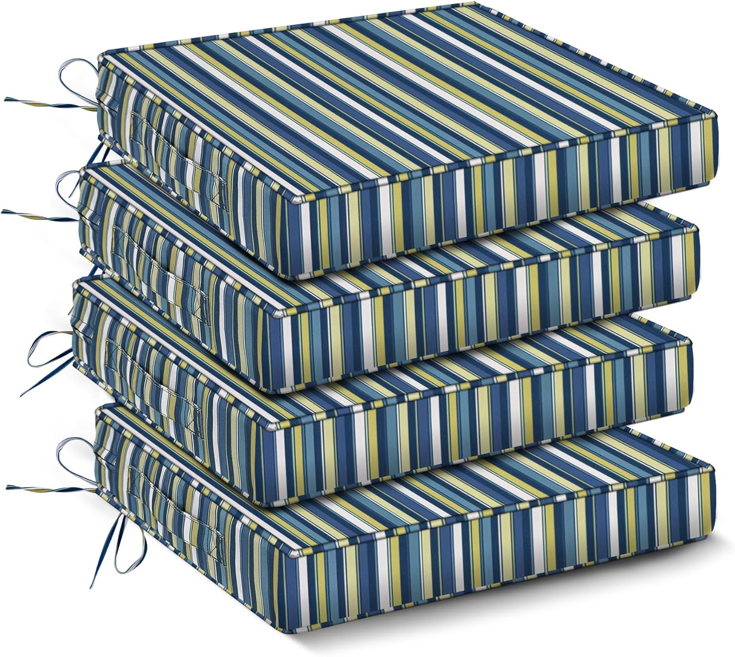 Outdoor Chair Cushions Set of 4 -Waterproof Outdoor Seat Cushions for Patio Furniture, Patio Chair Cushion with Handle and Ties, Square Out Door Chair Pads,19" x 19" x 3", Navy Blue