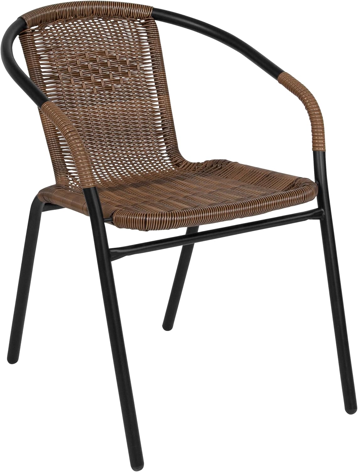 Flash Furniture Lila Modern Rattan Indoor/Outdoor Stackable Dining Chairs, Stacking Rattan Bistro Chairs for Patio or Restaurant, Set of 2, Brown