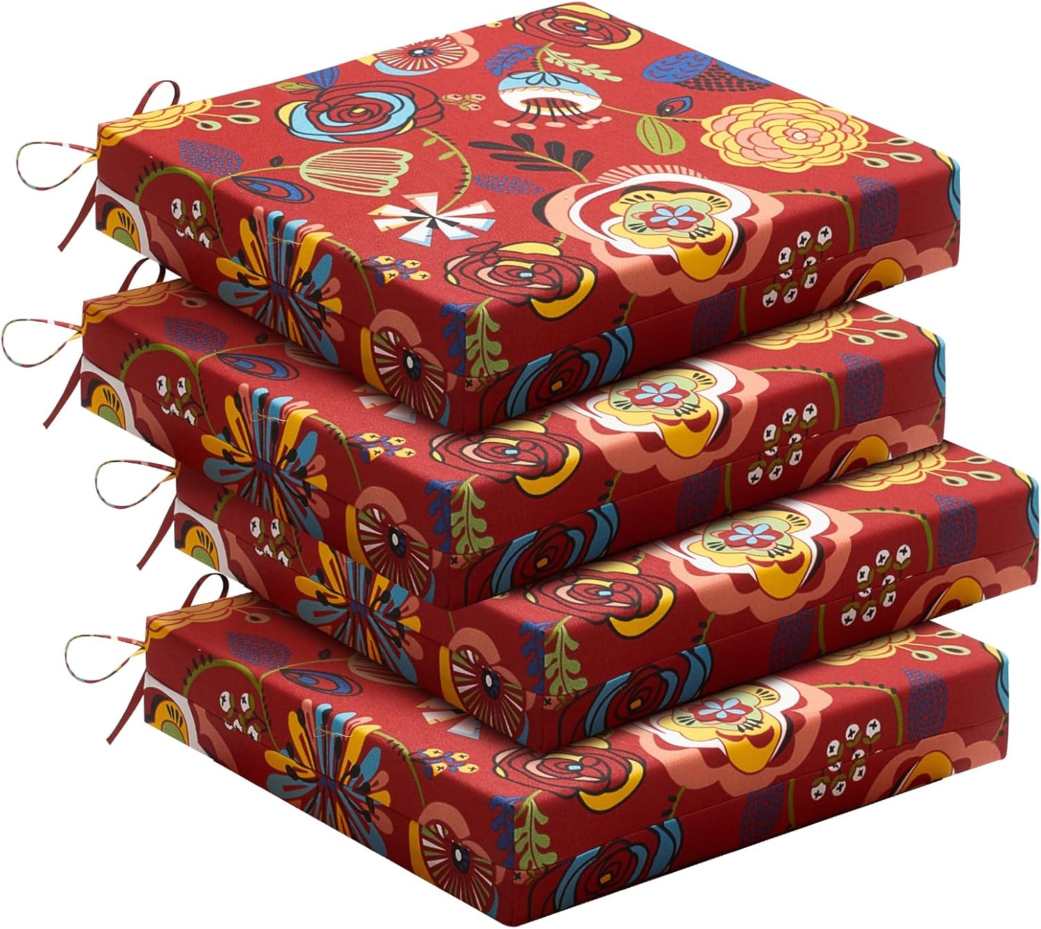 downluxe Outdoor Chair Cushions Set of 4 for Patio Furniture, Water-Resistant Patio Chair Cushions with Ties, High Density Foam Outdoor Seat Cushion, 17" X 16" X 2", Navy