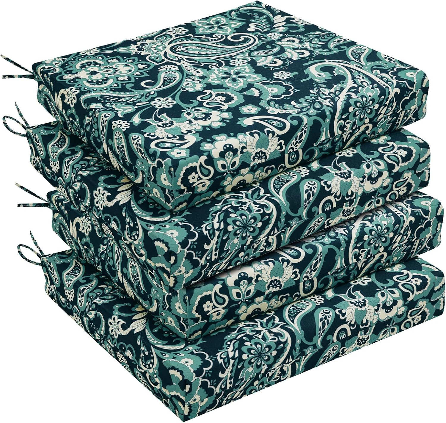 downluxe Outdoor Chair Cushions Set of 4 for Patio Furniture, Water-Resistant Patio Chair Cushions with Ties, High Density Foam Outdoor Seat Cushion, 17" X 16" X 2", Navy