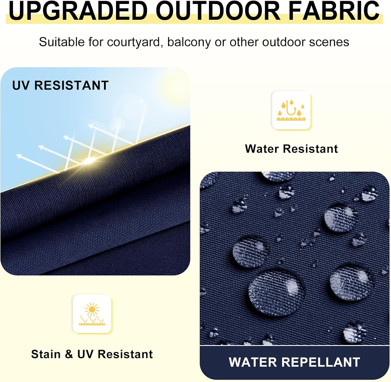 downluxe Outdoor Chair Cushions Set of 4 for Patio Furniture, Water-Resistant Patio Chair Cushions with Ties, High Density Foam Outdoor Seat Cushion, 17" X 16" X 2", Navy