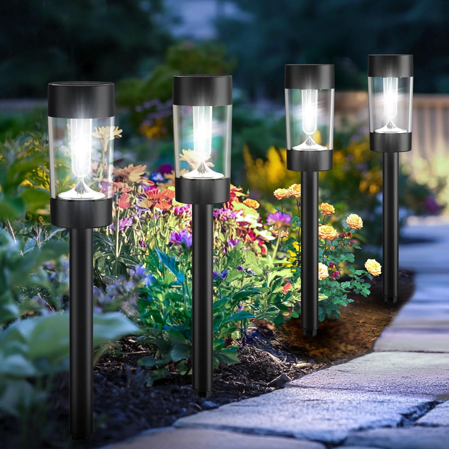 Solar Lights Outdoor, 12 Pack Waterproof Solar Landscape Lighting for Pathway Garden Yard Path Walkway Driveway Lawn Patio Outside Decor, Warm White