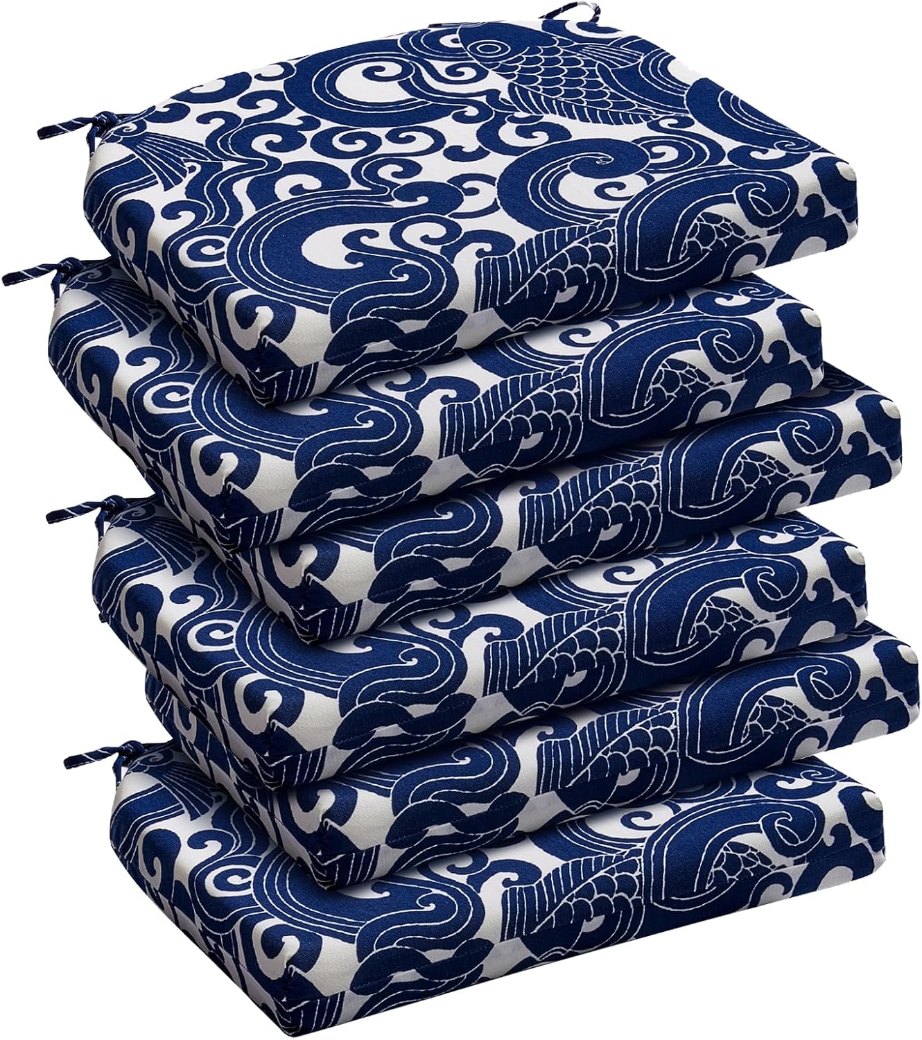 downluxe Outdoor Chair Cushions Set of 4 for Patio Furniture, Water-Resistant Patio Chair Cushions with Ties, High Density Foam Outdoor Seat Cushion, 17" X 16" X 2", Navy