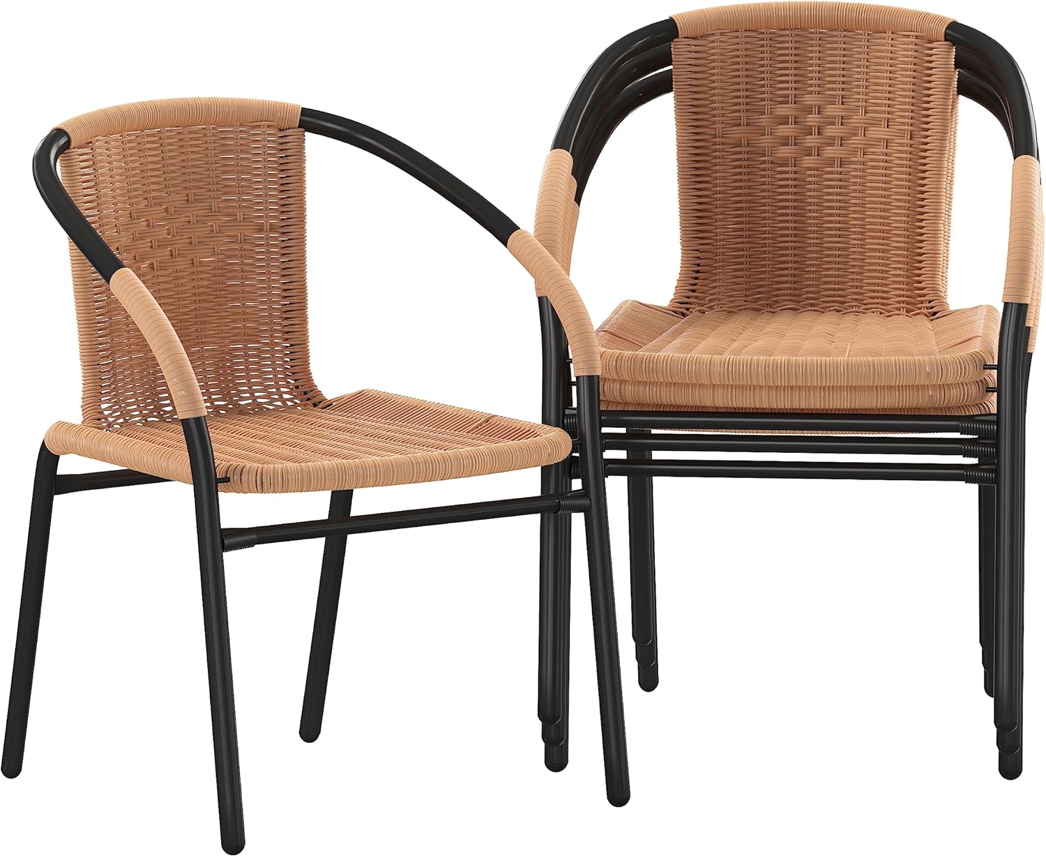 Flash Furniture Lila Modern Rattan Indoor/Outdoor Stackable Dining Chairs, Stacking Rattan Bistro Chairs for Patio or Restaurant, Set of 2, Brown