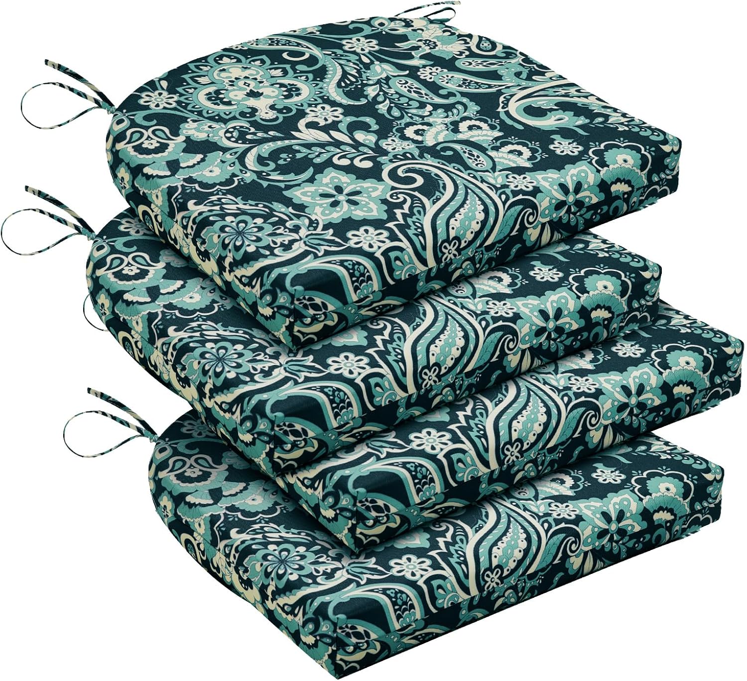 downluxe Outdoor Chair Cushions Set of 4 for Patio Furniture, Water-Resistant Patio Chair Cushions with Ties, High Density Foam Outdoor Seat Cushion, 17" X 16" X 2", Navy