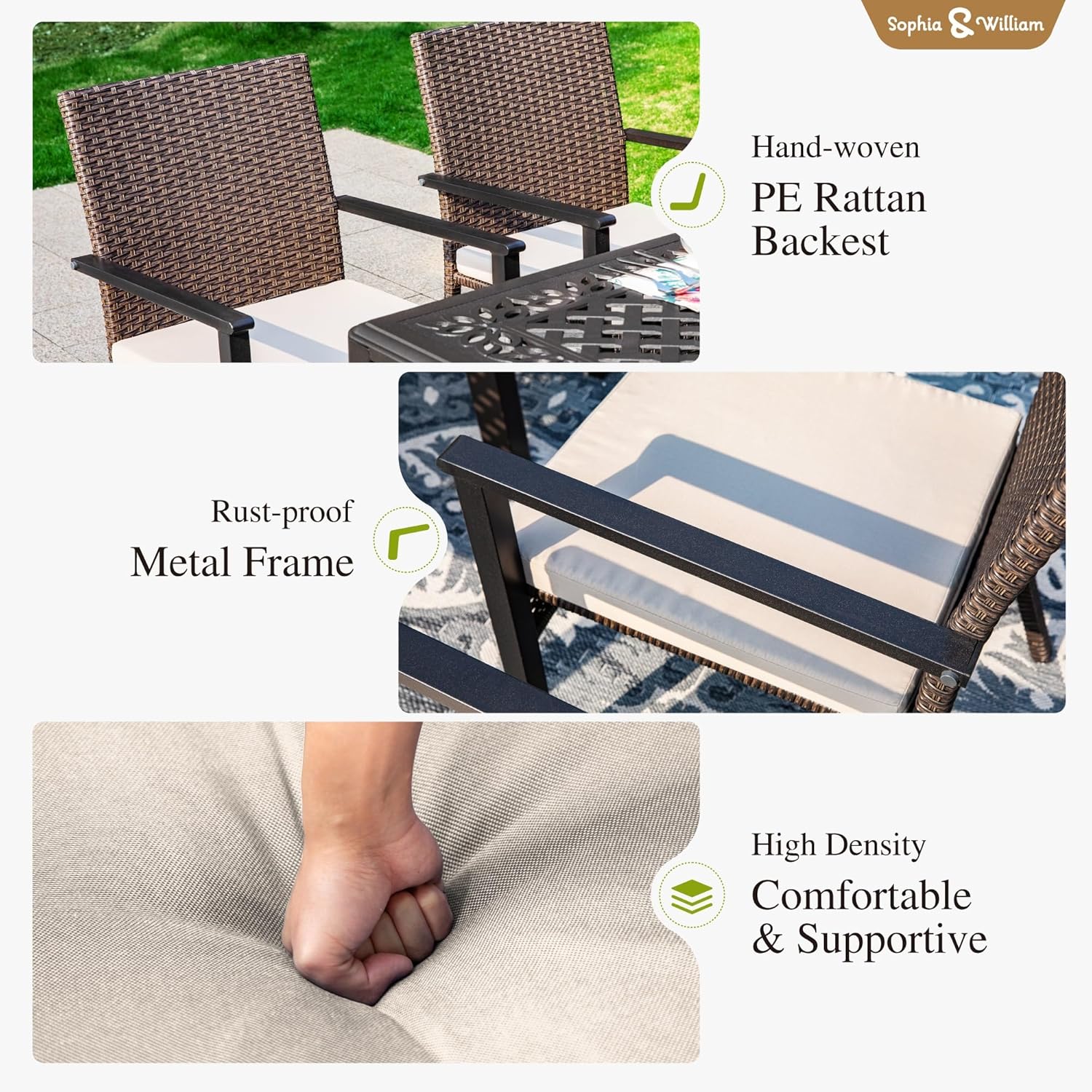 Sophia & William Patio Chairs Set of 2, 2 Pcs Lightweight Rattan Outdoor Dining Chairs, All-Weather Wicker Dining Chairs with Comfortable Seating