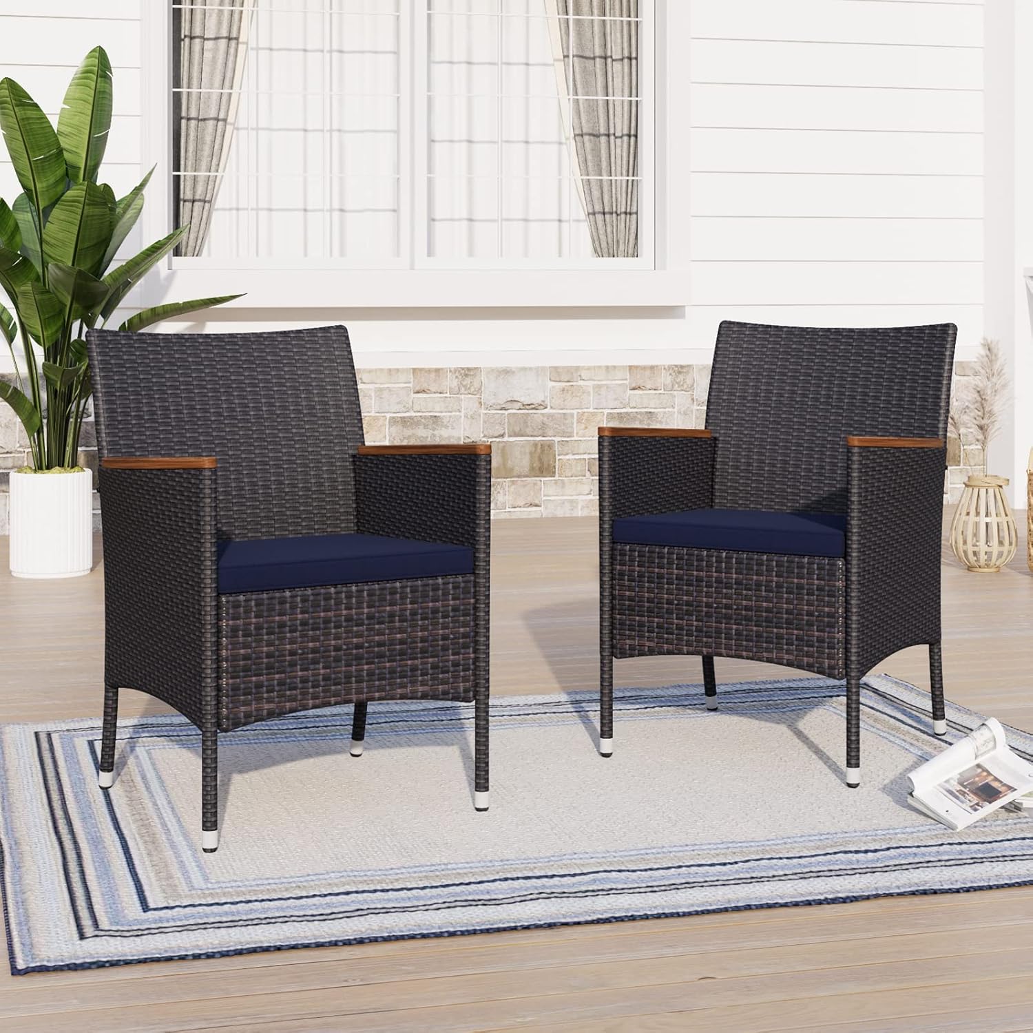 Sophia & William Patio Chairs Set of 2, 2 Pcs Lightweight Rattan Outdoor Dining Chairs, All-Weather Wicker Dining Chairs with Comfortable Seating