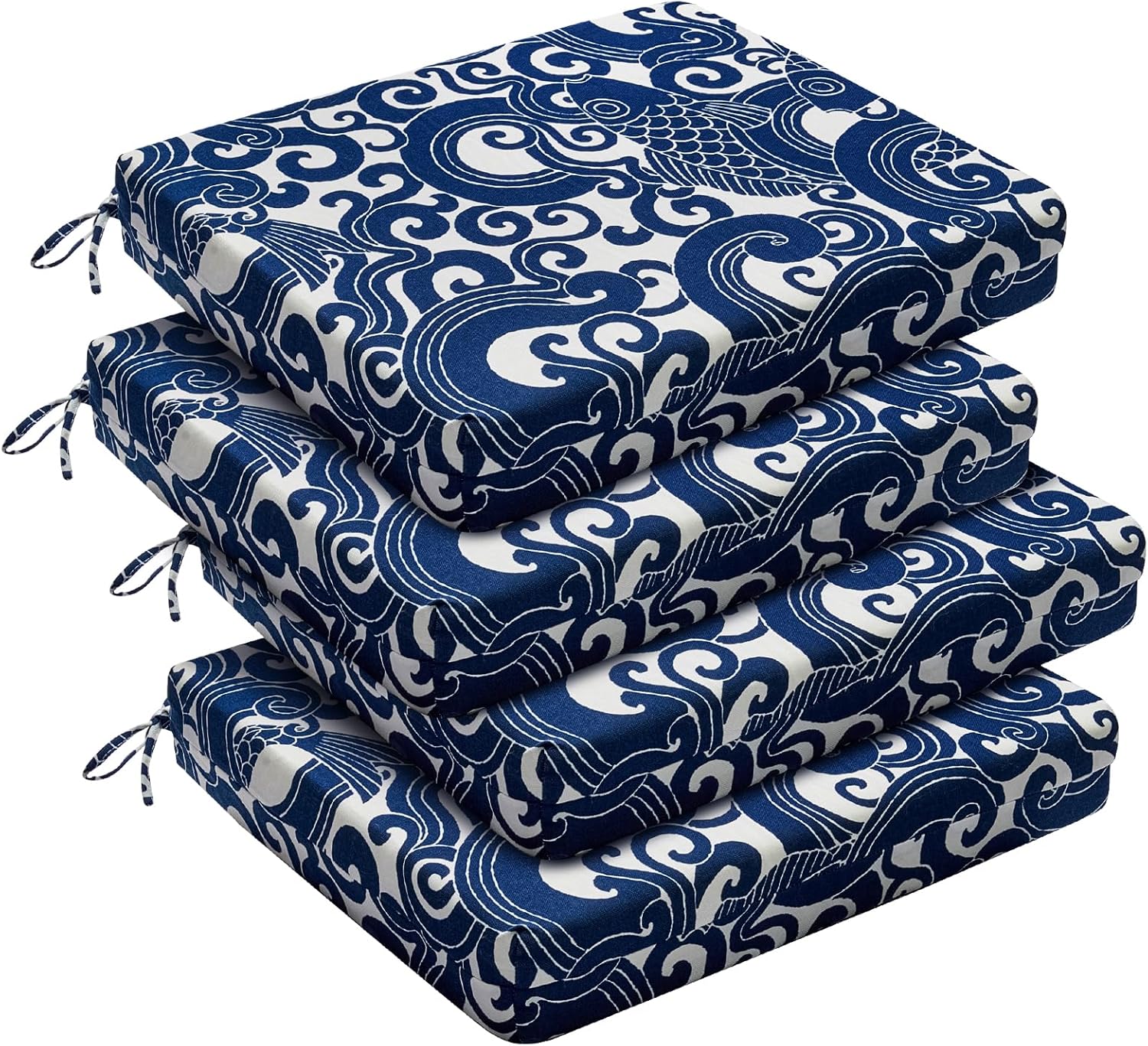 downluxe Outdoor Chair Cushions Set of 4 for Patio Furniture, Water-Resistant Patio Chair Cushions with Ties, High Density Foam Outdoor Seat Cushion, 17" X 16" X 2", Navy