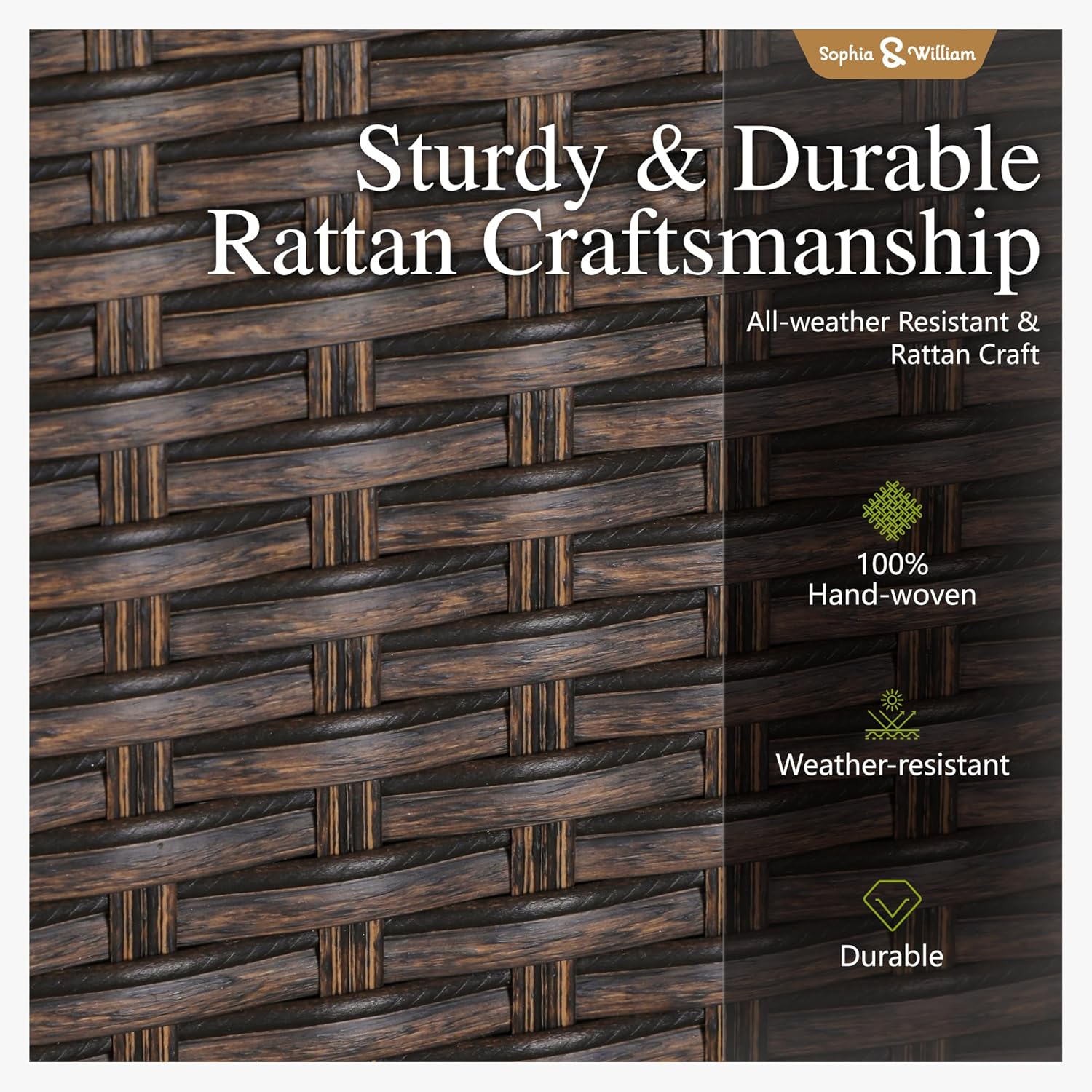 Sophia & William Patio Chairs Set of 2, 2 Pcs Lightweight Rattan Outdoor Dining Chairs, All-Weather Wicker Dining Chairs with Comfortable Seating