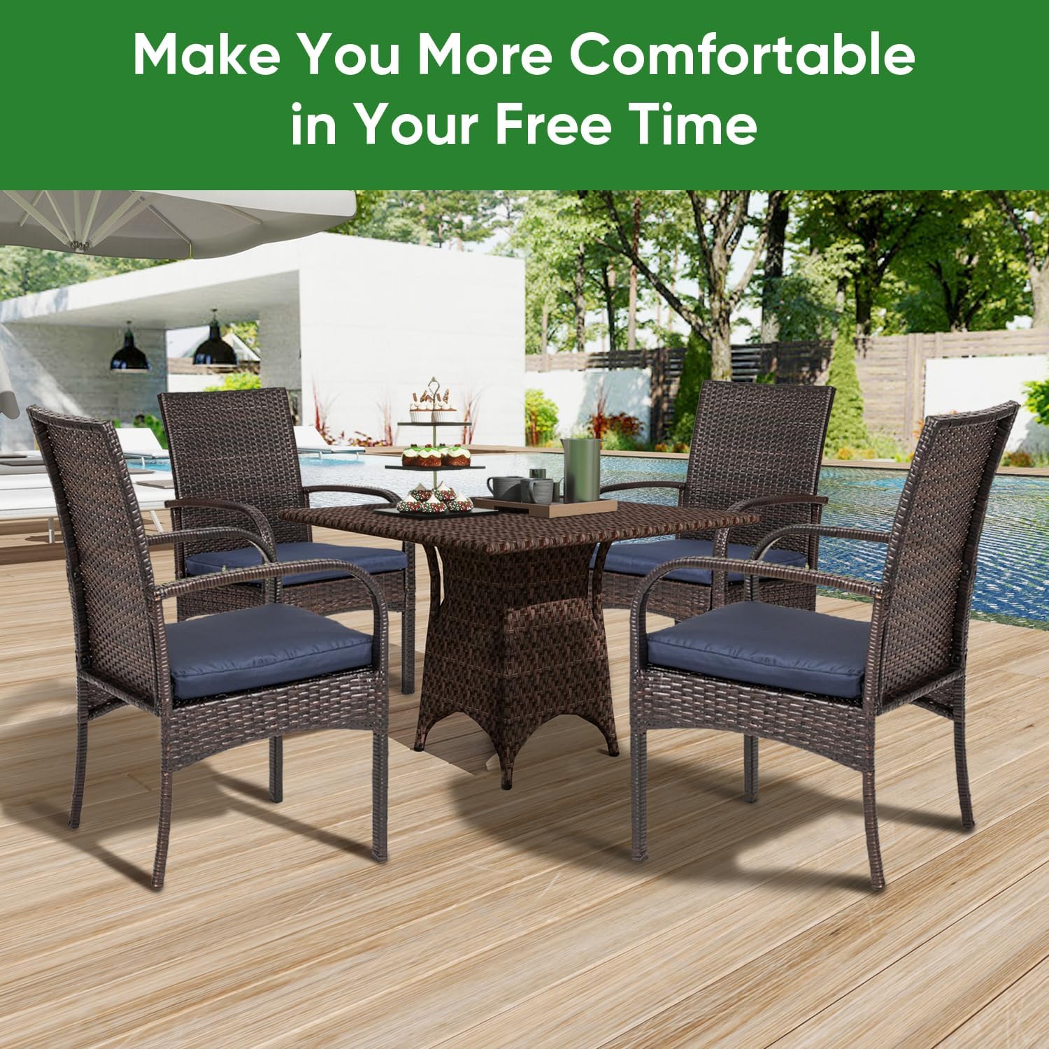 Outdoor Wicker Patio Dining Chairs with Padded Cushions Set of 2: Porch Rattan Chairs Club Chairs with High Back and Deep Seating 350lbs, Brown