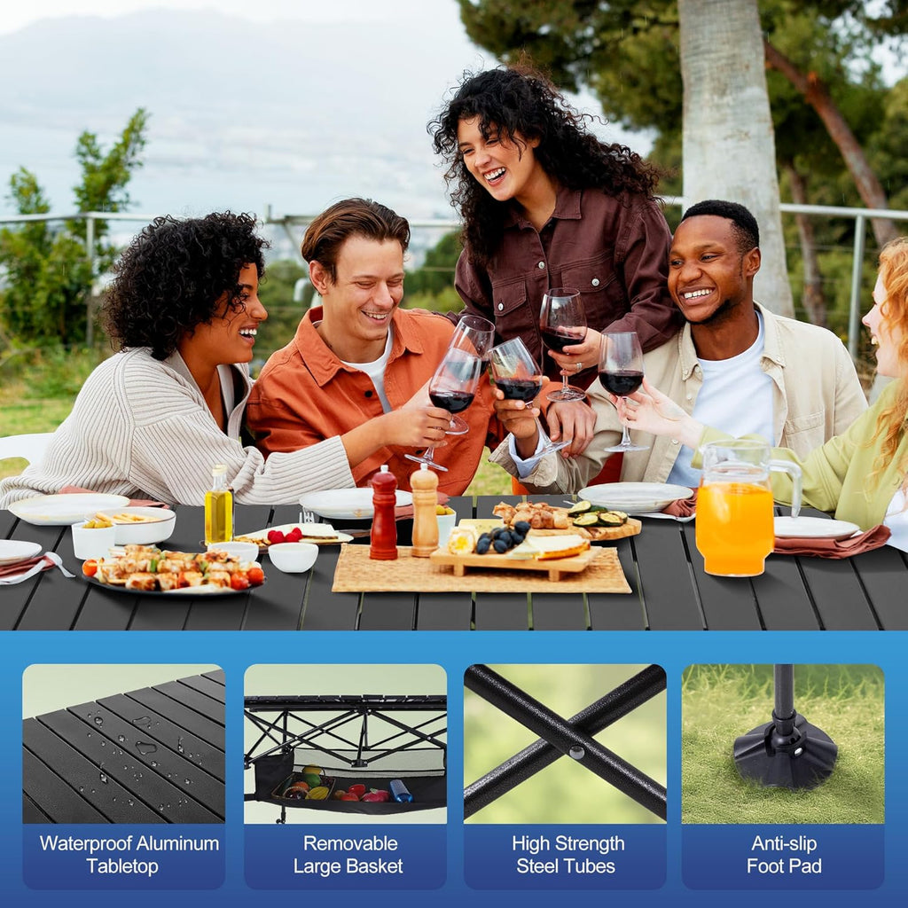 ALPHA CAMP Portable Camping Table, Adjustable Aluminum Folding Table for Picnic, BBQ, Outdoor, Black, 21.65D x 33.07W x 26.77H in