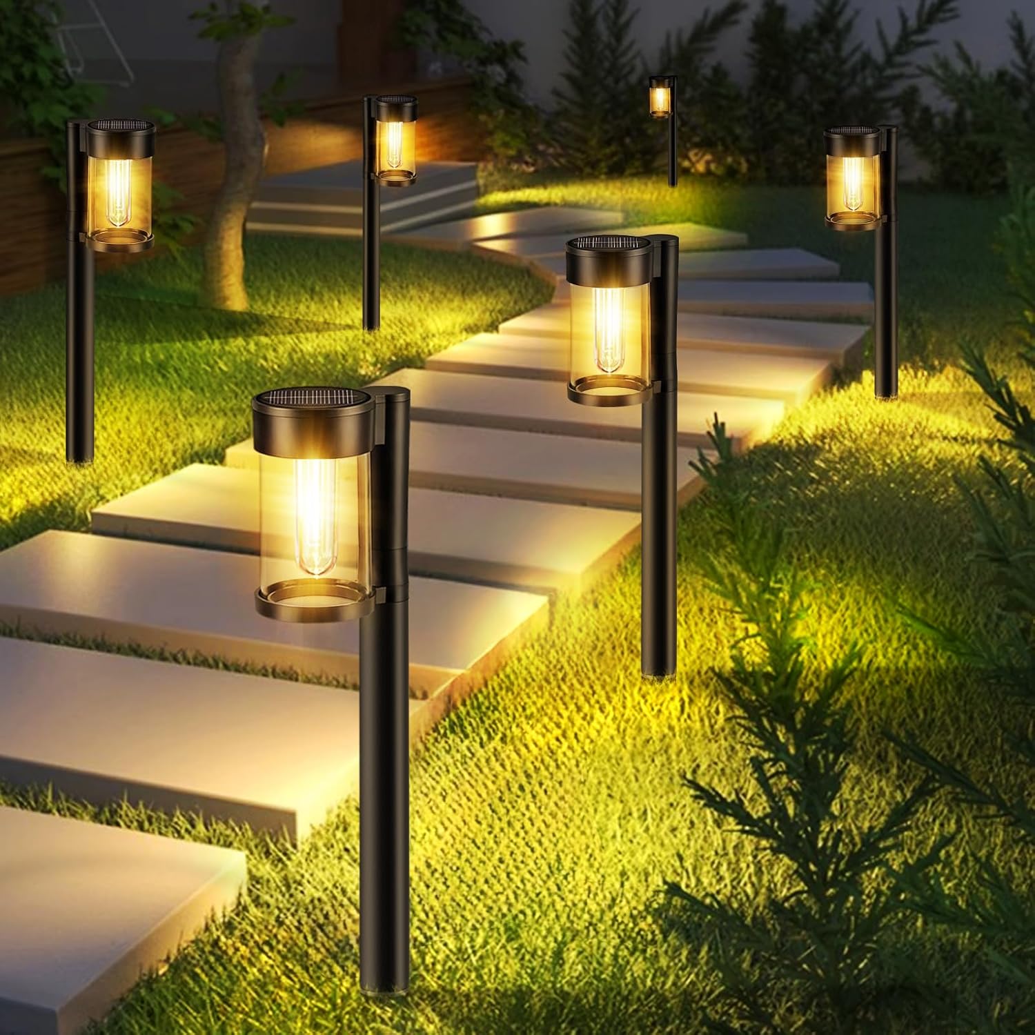 Mancra Solar Pathway Lights Outdoor, 10 Pack Metal & Glass Solar Lights Outdoor Waterproof Landscape Path Lights for Yard Walkway Garden Decor, Warm White