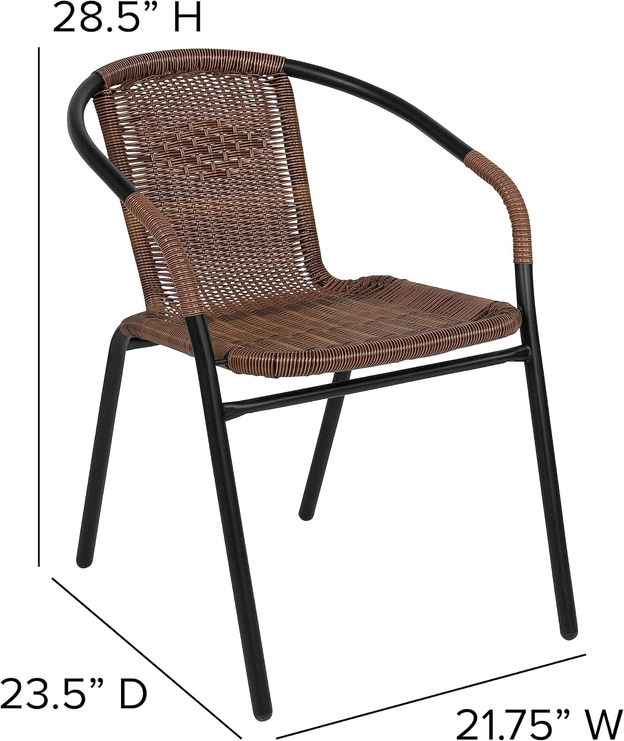 EMMA + OLIVER Set of 2 Modern Rattan Indoor/Outdoor Stack Chairs, Stacking Rattan Patio Chairs with Curved Back and Cross Bracing, Brown
