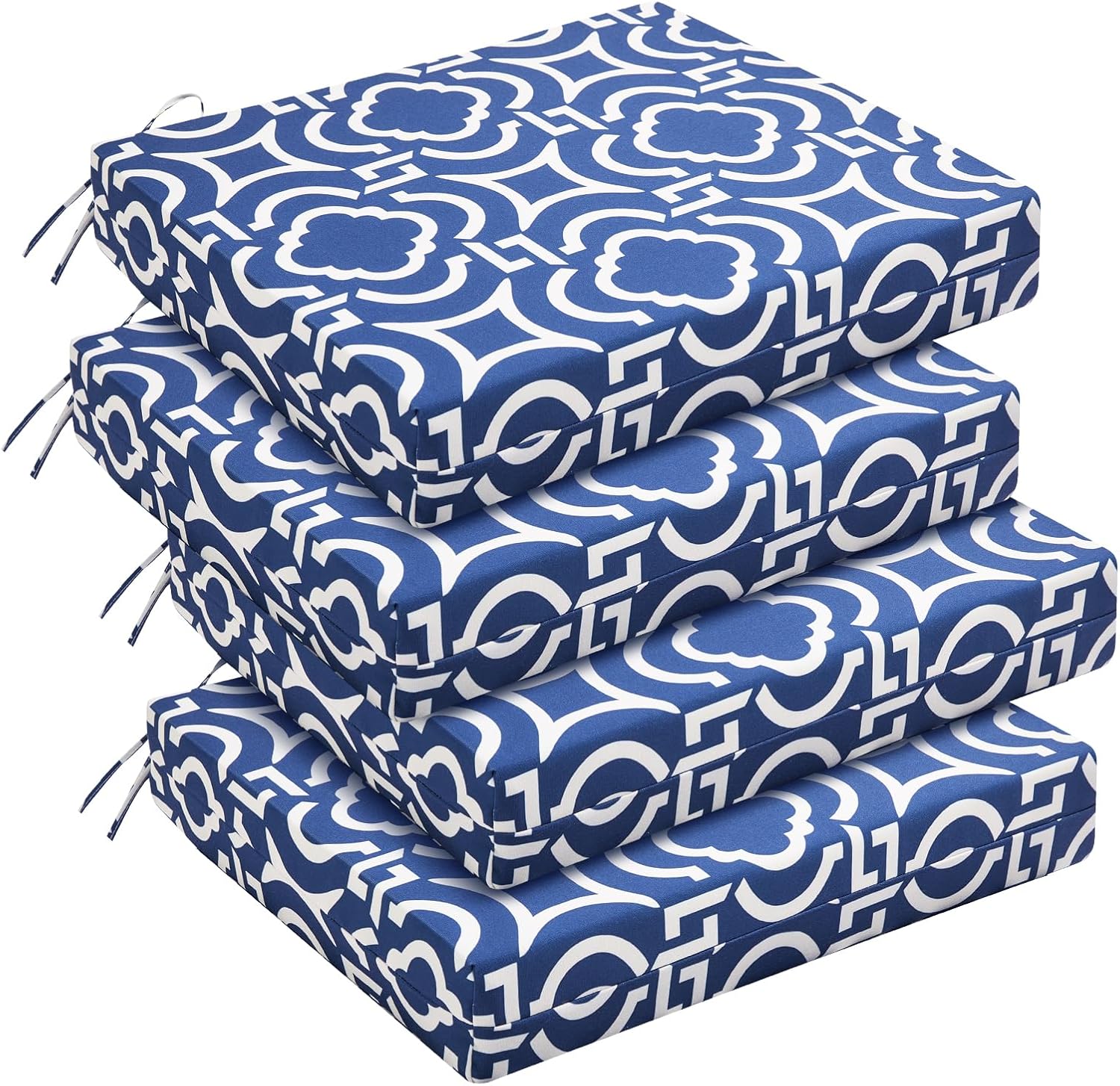 downluxe Outdoor Chair Cushions Set of 4 for Patio Furniture, Water-Resistant Patio Chair Cushions with Ties, High Density Foam Outdoor Seat Cushion, 17" X 16" X 2", Navy