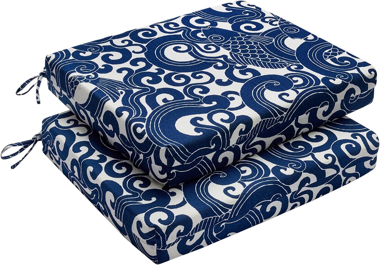 downluxe Outdoor Chair Cushions Set of 4 for Patio Furniture, Water-Resistant Patio Chair Cushions with Ties, High Density Foam Outdoor Seat Cushion, 17" X 16" X 2", Navy