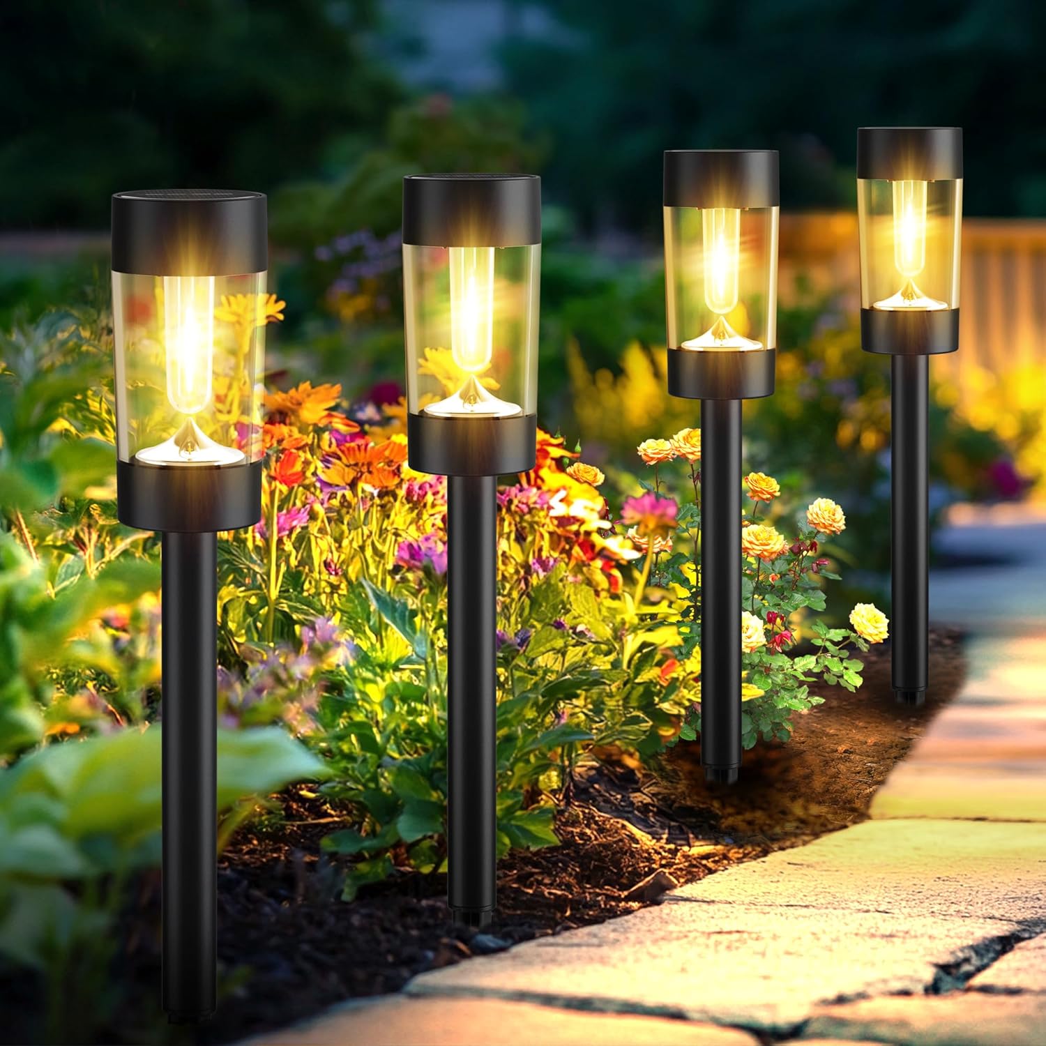 Solar Lights Outdoor, 12 Pack Waterproof Solar Landscape Lighting for Pathway Garden Yard Path Walkway Driveway Lawn Patio Outside Decor, Warm White