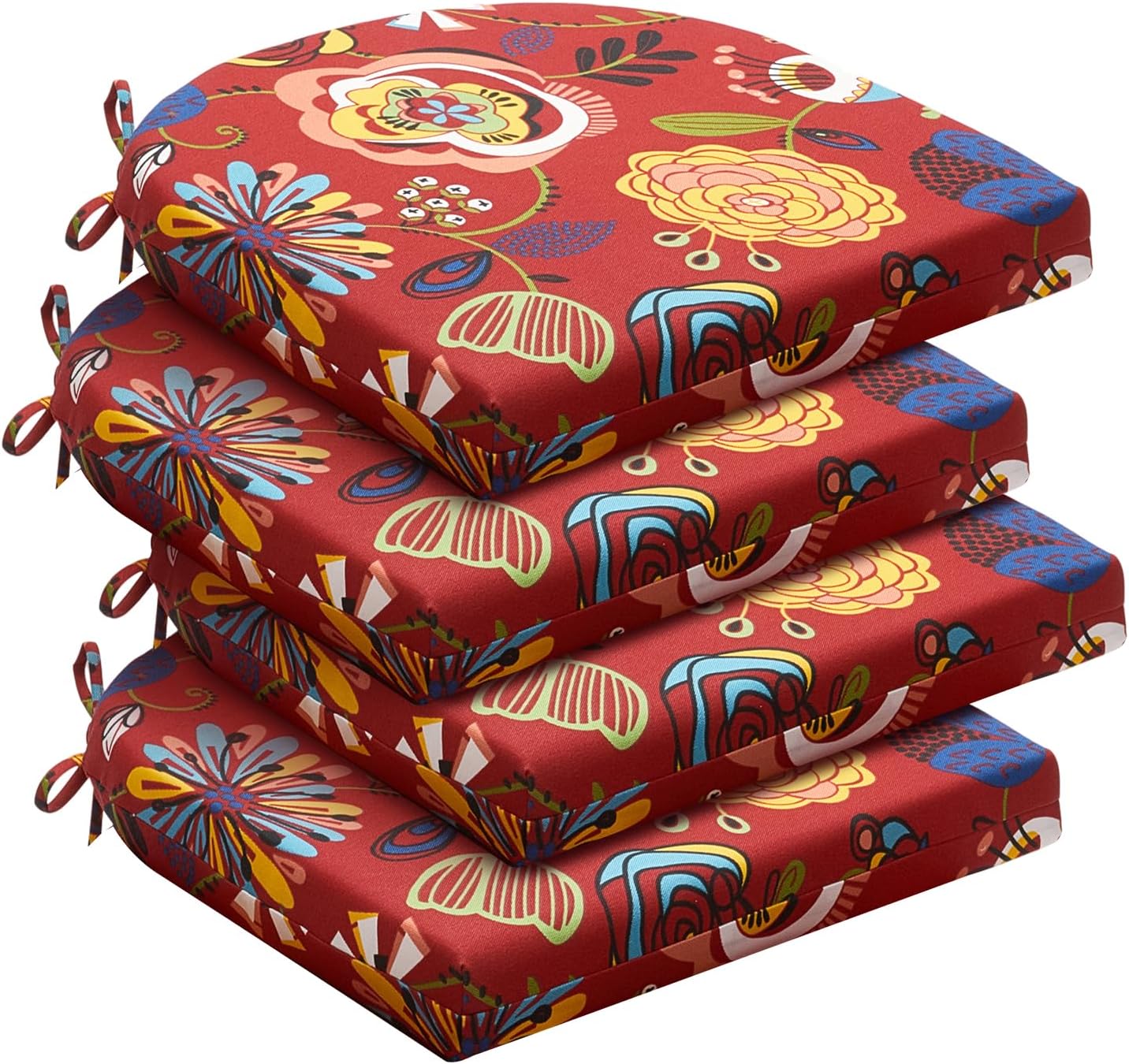 downluxe Outdoor Chair Cushions Set of 4 for Patio Furniture, Water-Resistant Patio Chair Cushions with Ties, High Density Foam Outdoor Seat Cushion, 17" X 16" X 2", Navy