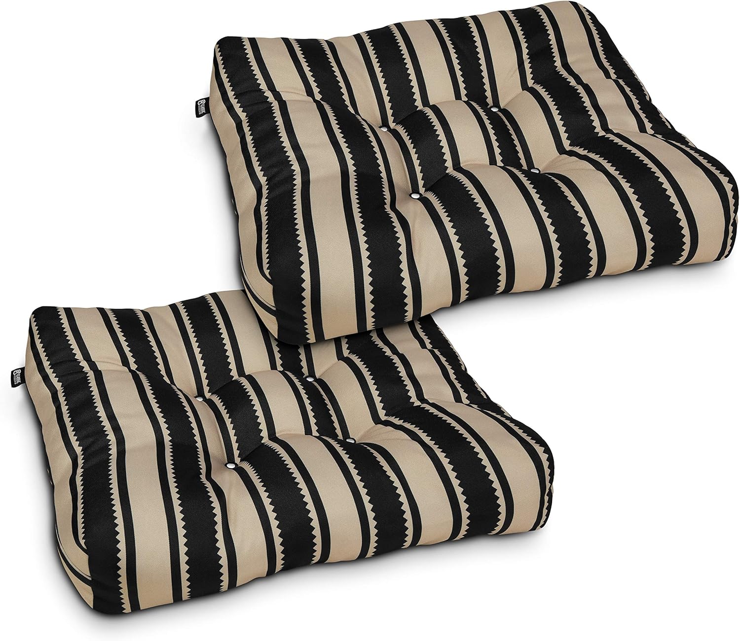 Classic Accessories Water-Resistant Square Patio Seat Cushions, 19 x 19 x 5 Inch, 2 Pack, Black, Outdoor Seat Cushions