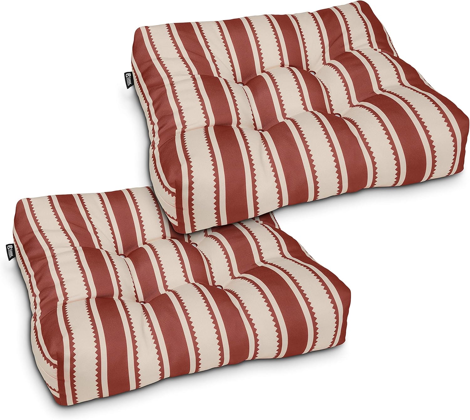 Classic Accessories Water-Resistant Square Patio Seat Cushions, 19 x 19 x 5 Inch, 2 Pack, Black, Outdoor Seat Cushions